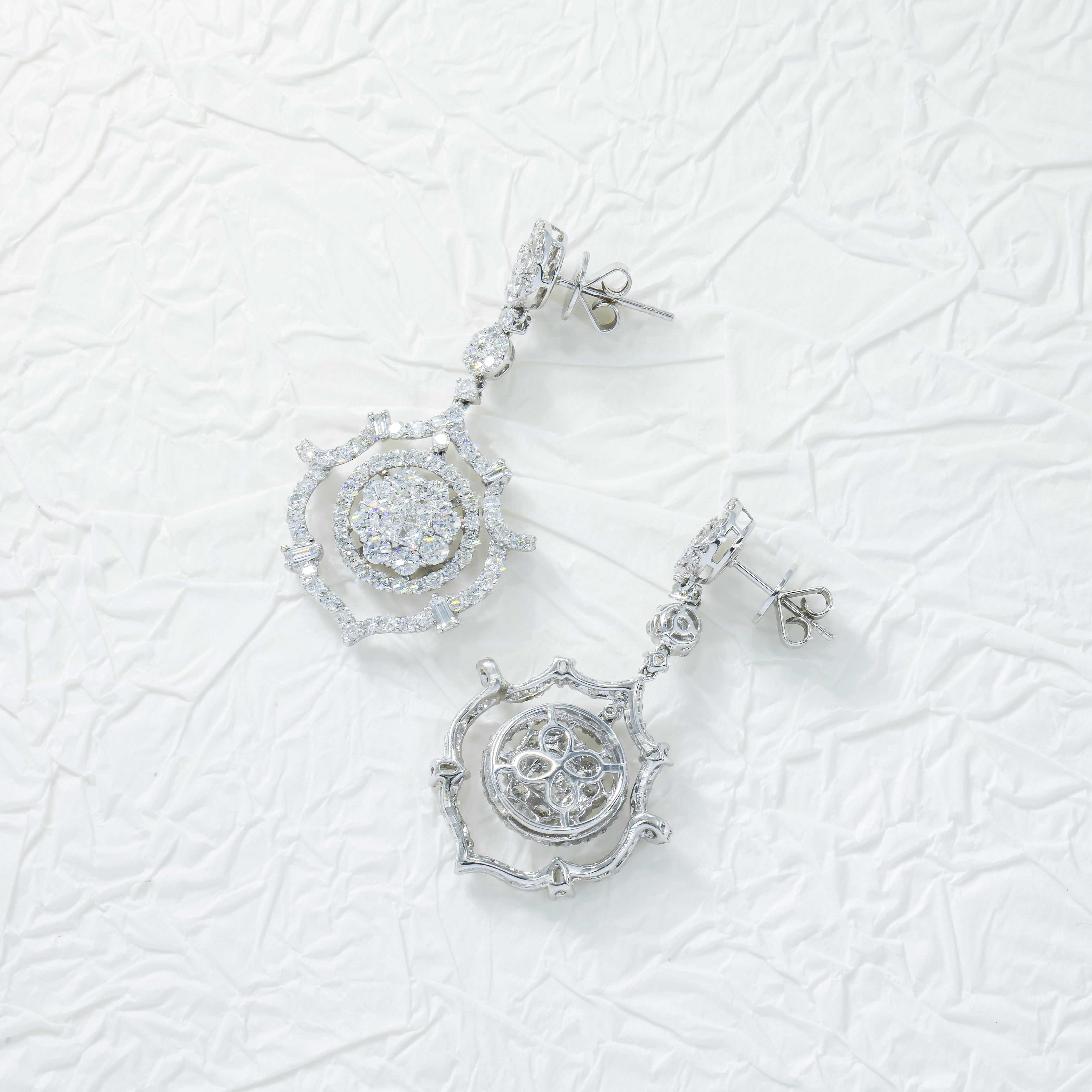 18K White Gold Diamond Drop Earrings 5.13Ctw