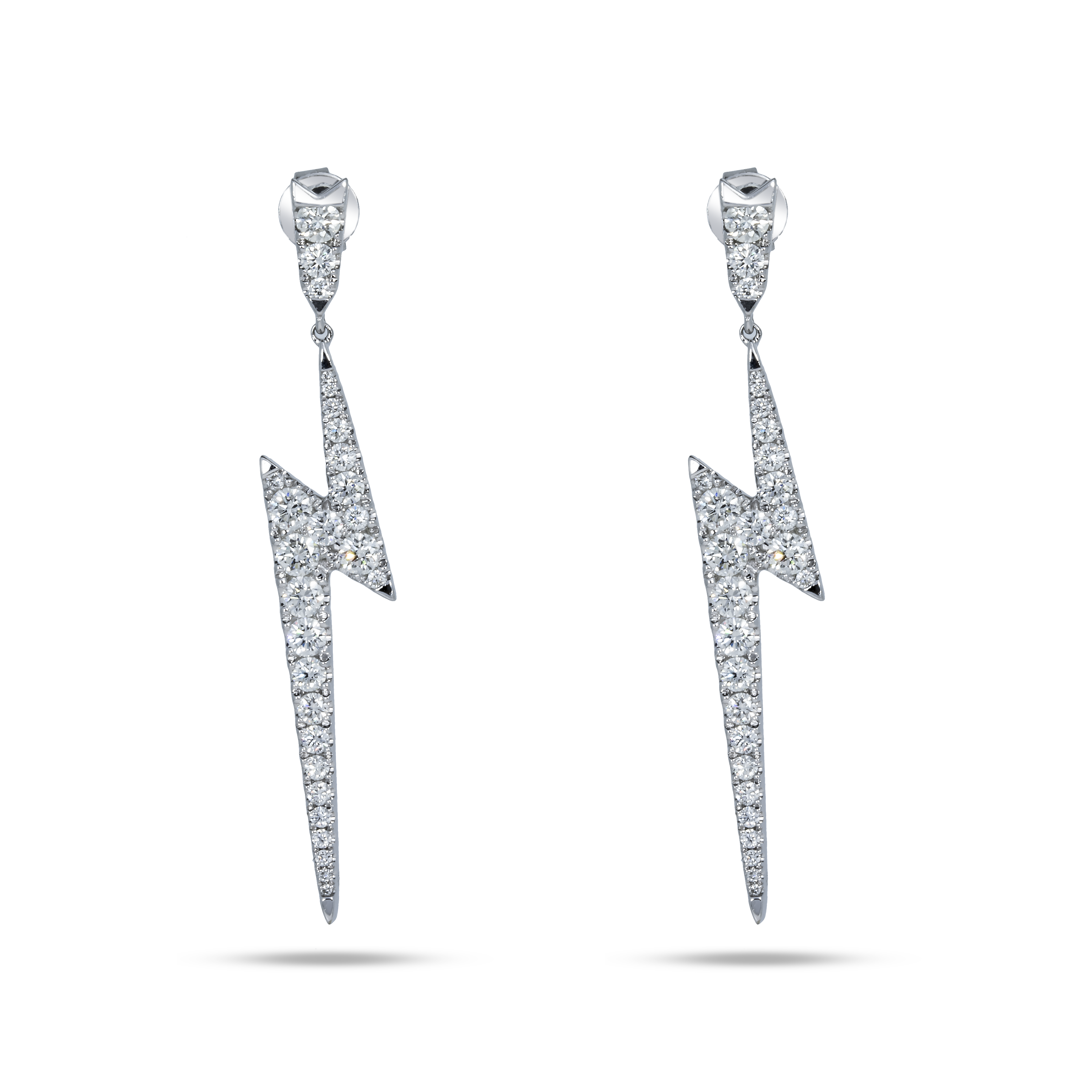 14K White Gold Diamond Lightning Bolt Earrings 2.05Ctw