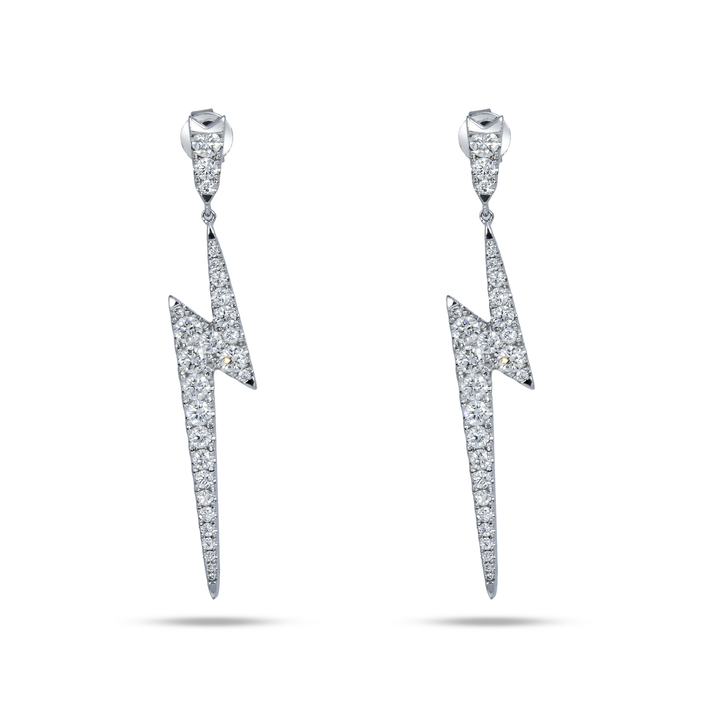 14K White Gold Diamond Lightning Bolt Earrings 2.05ctw