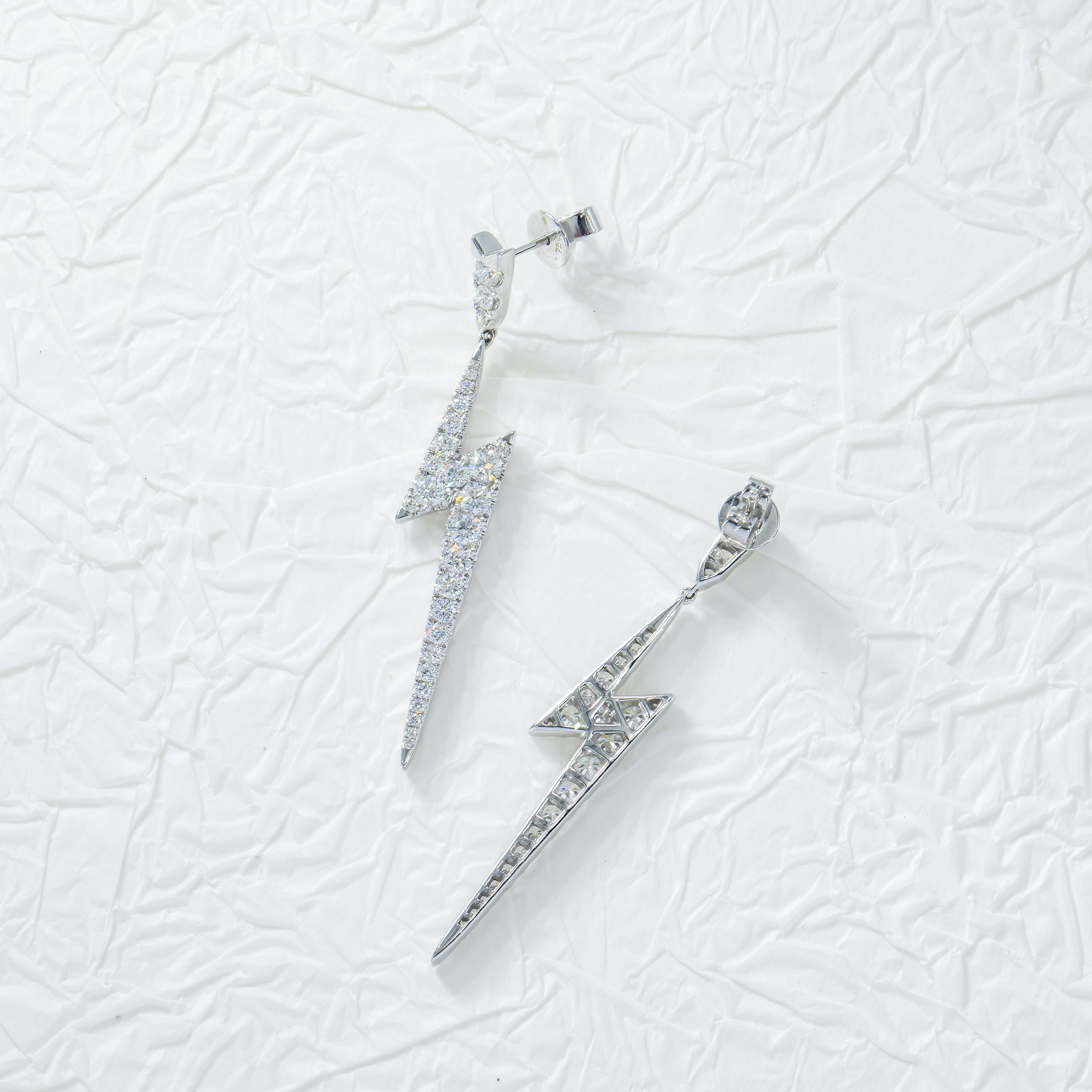 14K White Gold Diamond Lightning Bolt Earrings 2.05Ctw