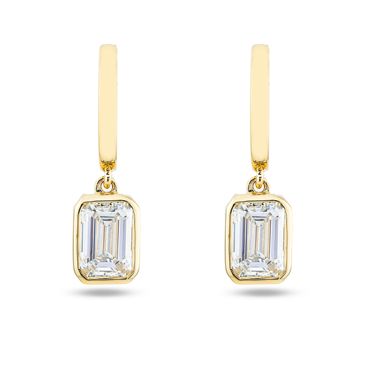 14K Yellow Gold Emerald Cut Diamond Drop Earrings 2.48ctw