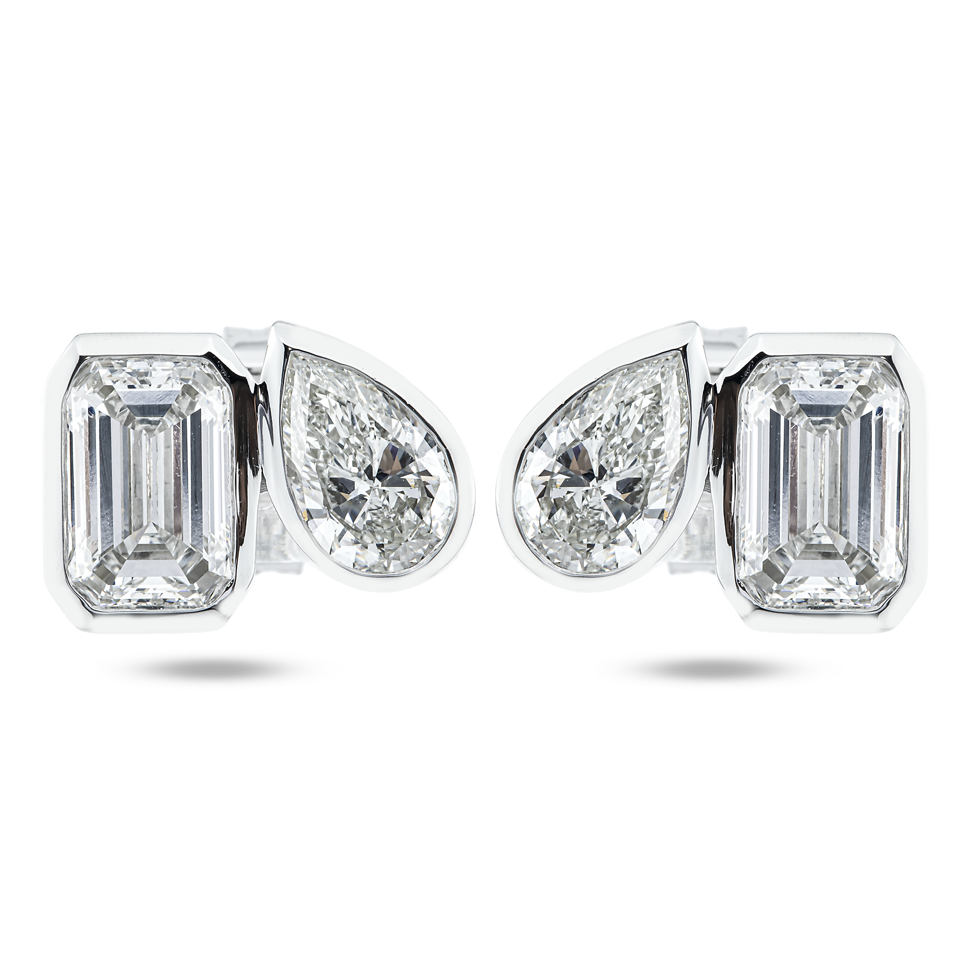 14K White Gold Toi et Moi Pear & Emerald Double Diamond Stud Earrings 3.08ctw