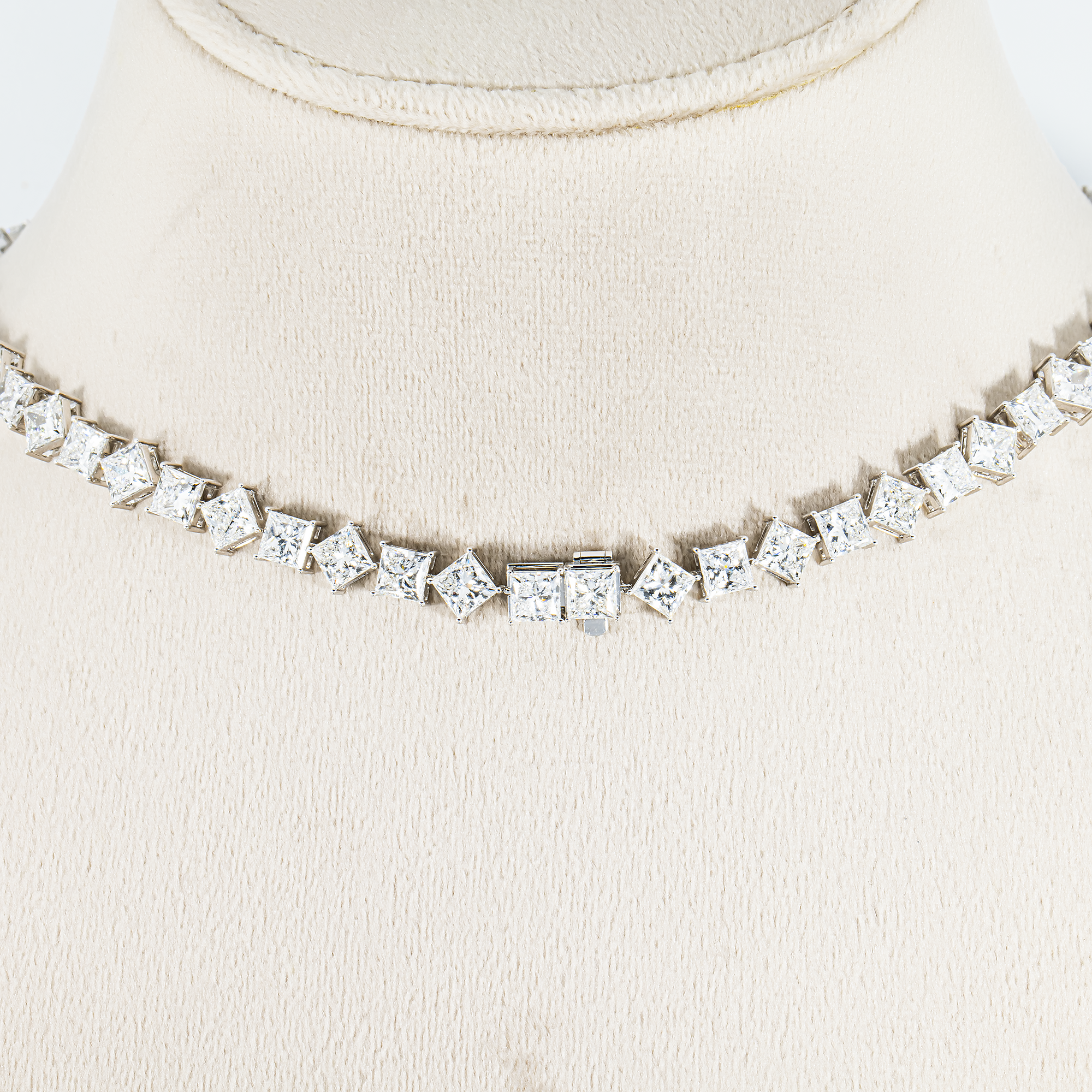 "The Heiress's Heirloom" -18K White Gold Fancy Pink Emerald & Princess Diamond Drop Necklace 55.17ct