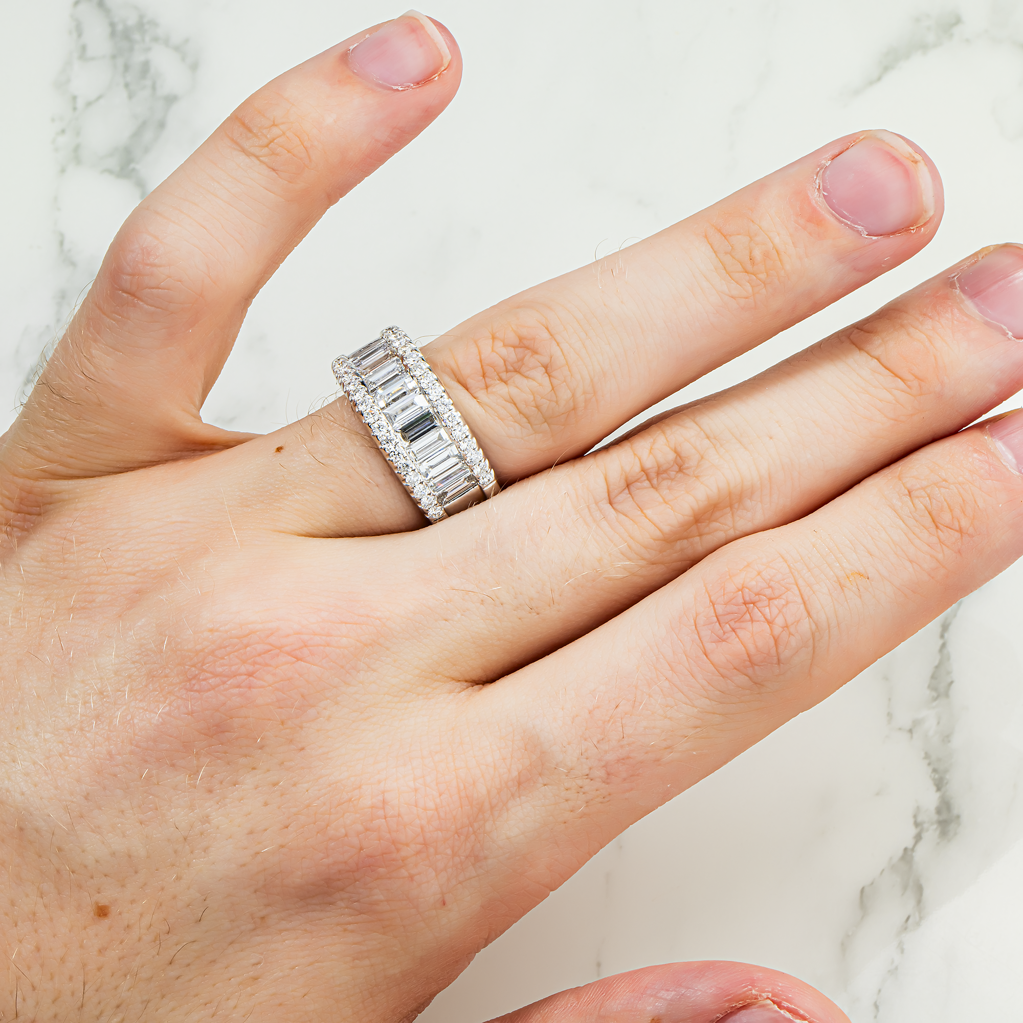 18K White Gold Round & Emerald Cut Diamond Ring 12.83ctw
