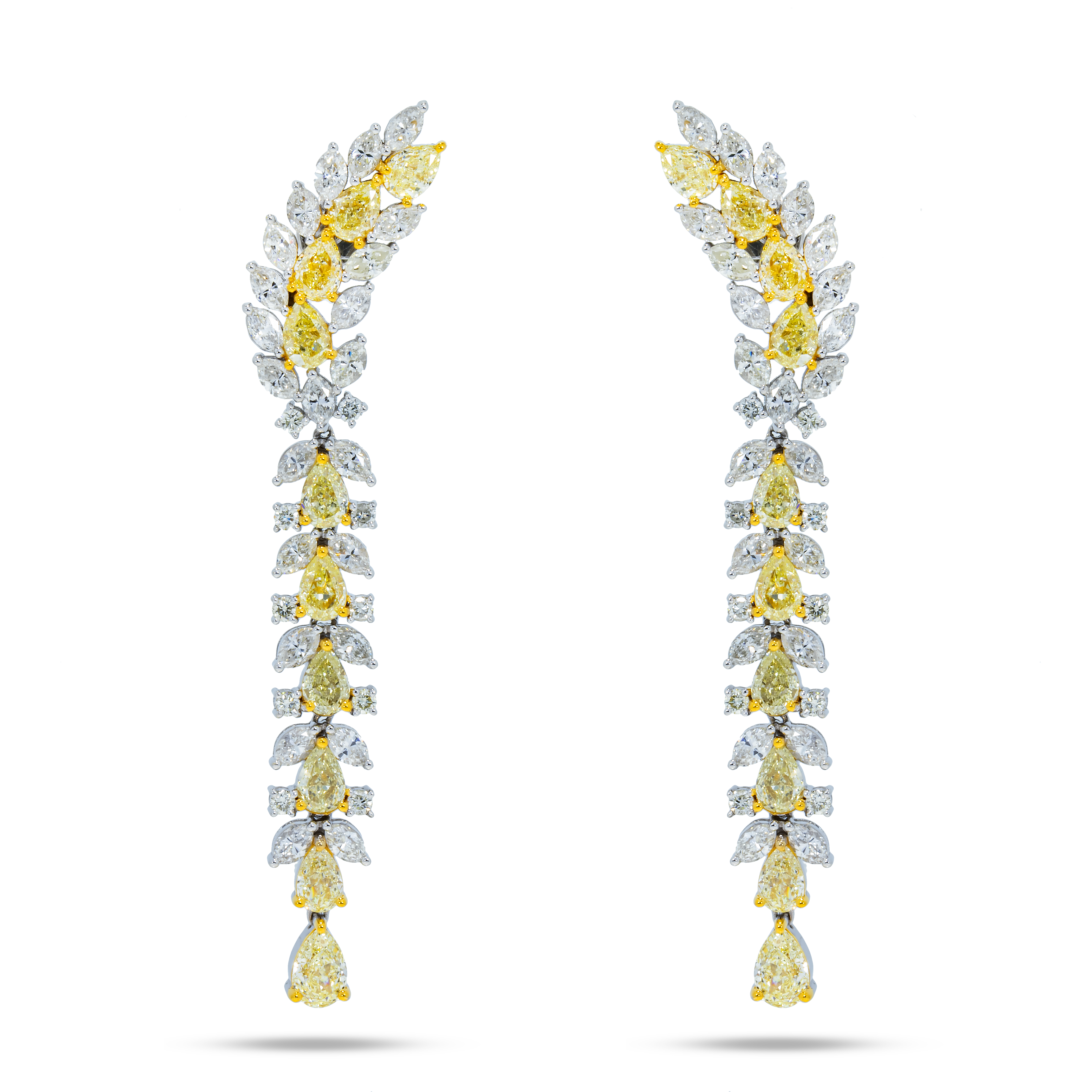 18K White Gold Fancy Yellow Diamond Drop Earrings 13.41Ctw