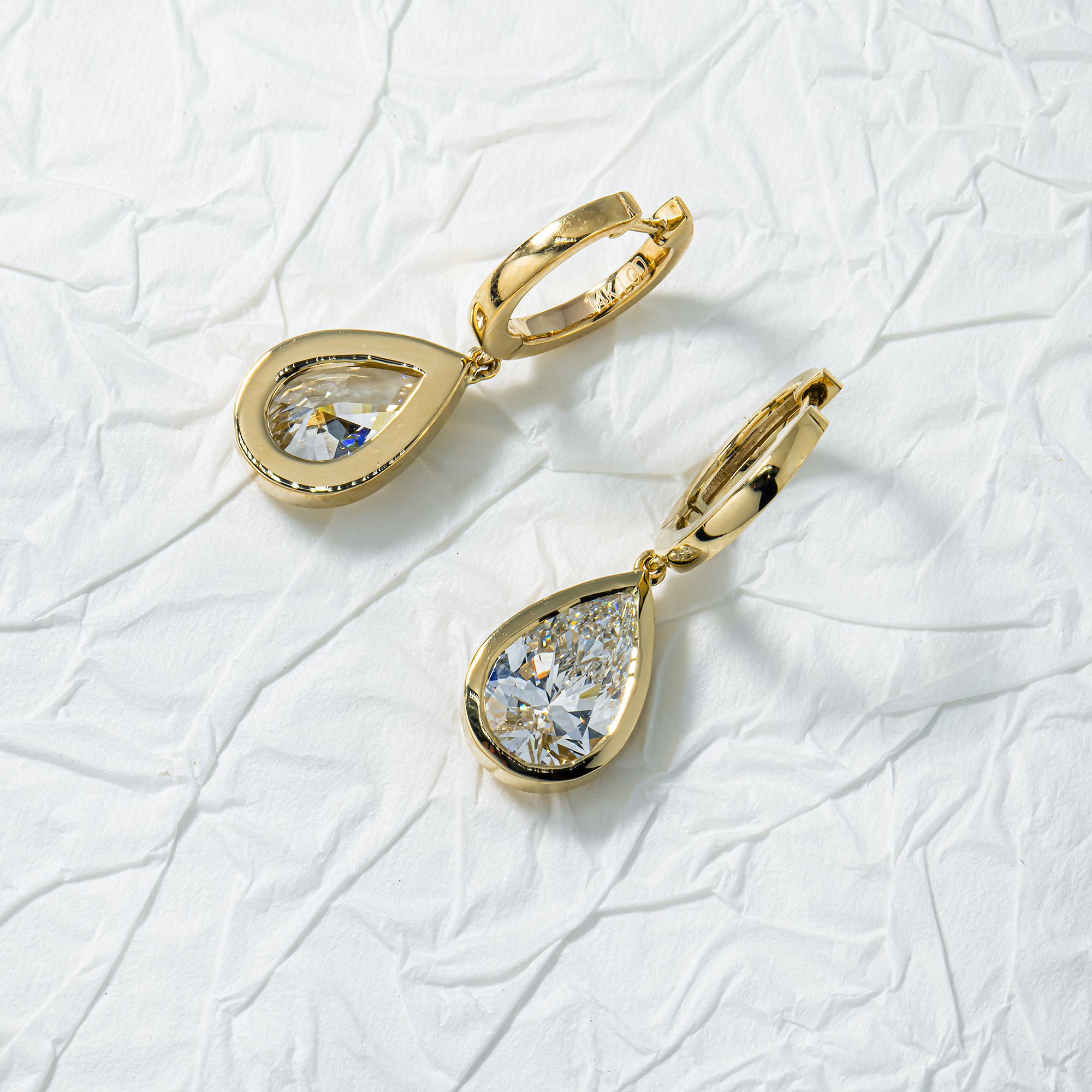 14K Yellow Gold Pear Cut Diamond Drop Earrings 4.06ctw