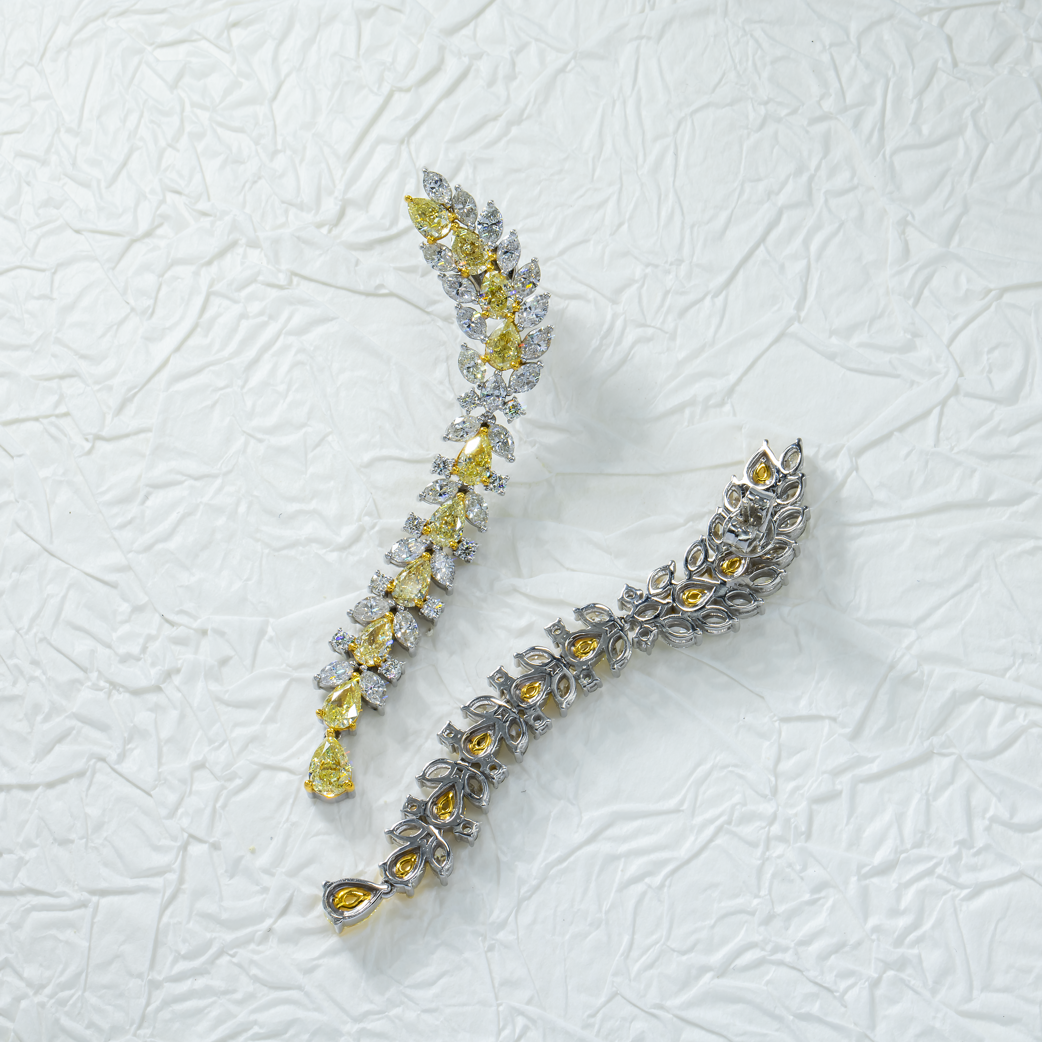 18K White Gold Fancy Yellow Diamond Drop Earrings 13.41Ctw