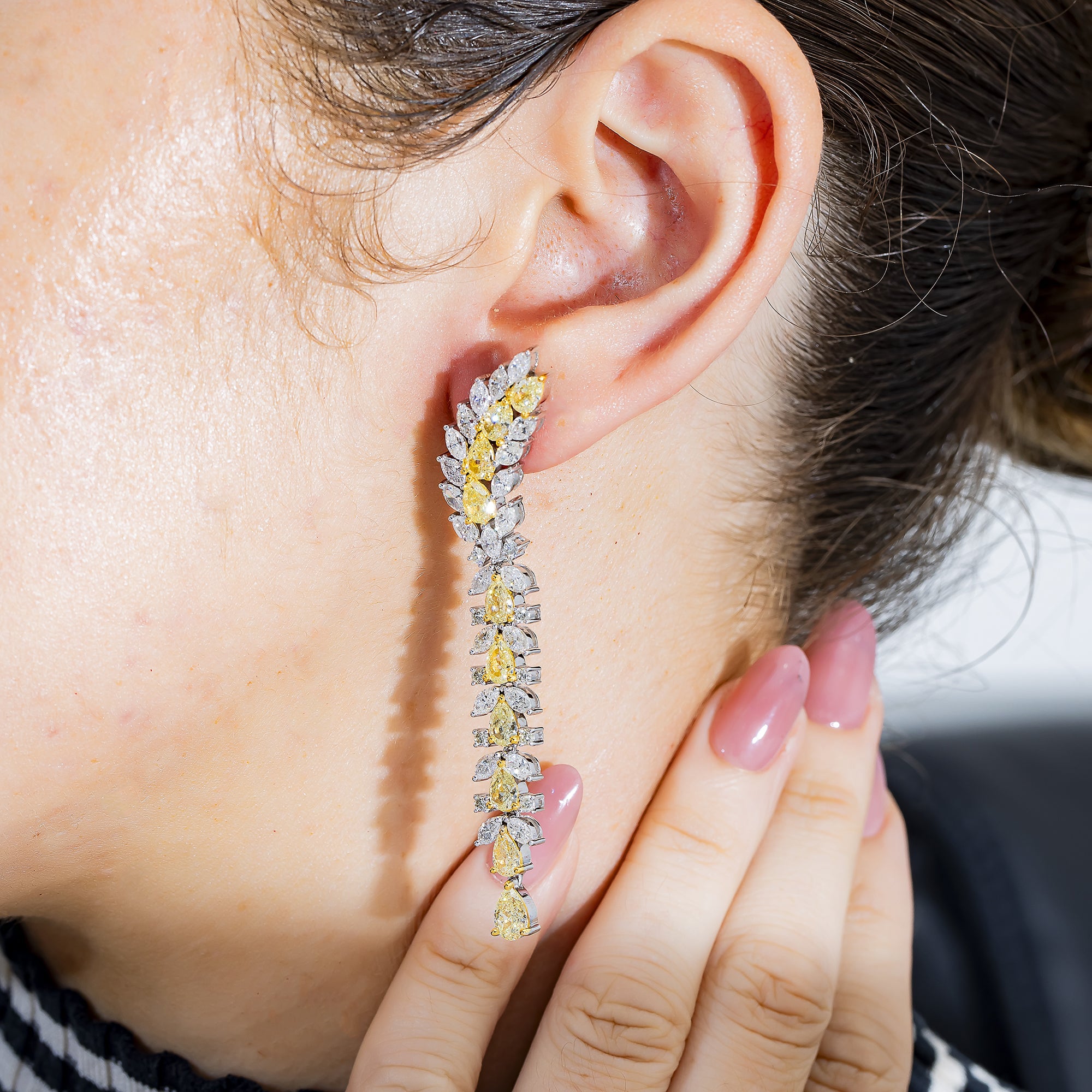 18K White Gold Fancy Yellow Diamond Drop Earrings 13.41Ctw