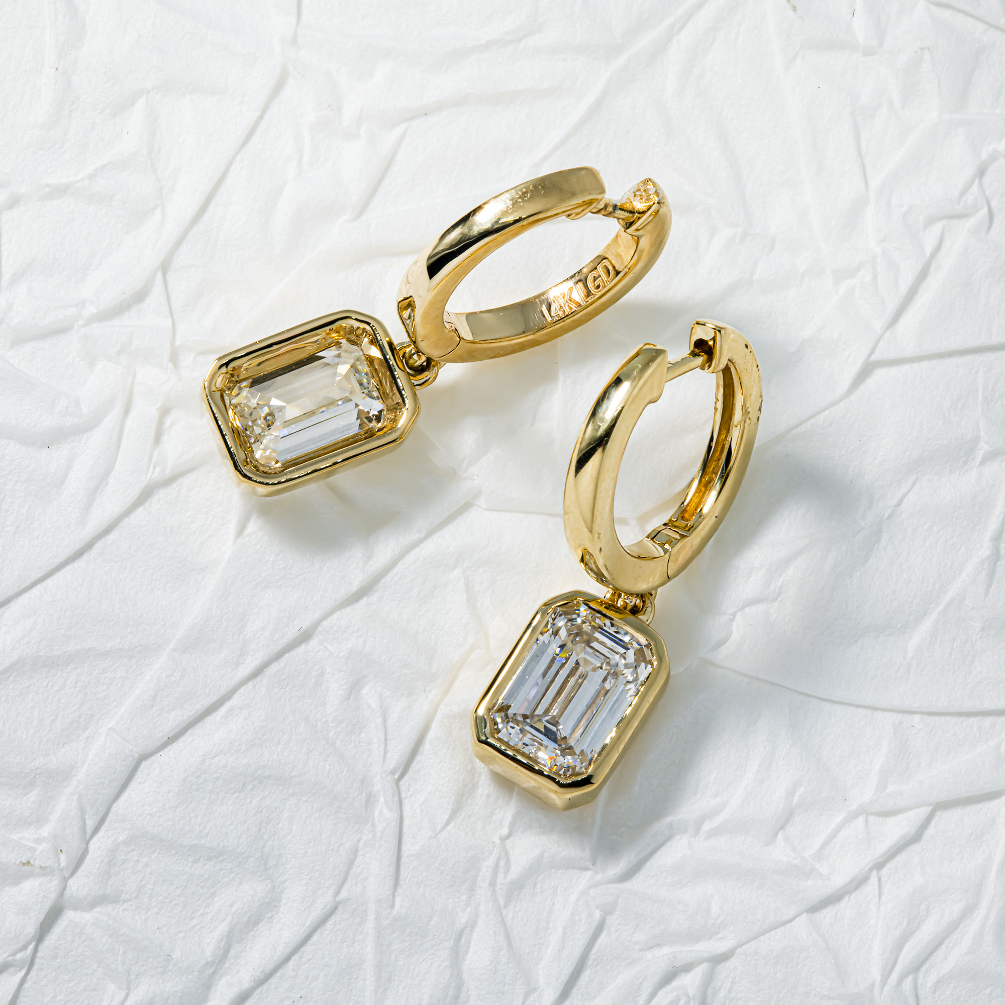14K Yellow Gold Emerald Cut Diamond Drop Earrings 2.48ctw