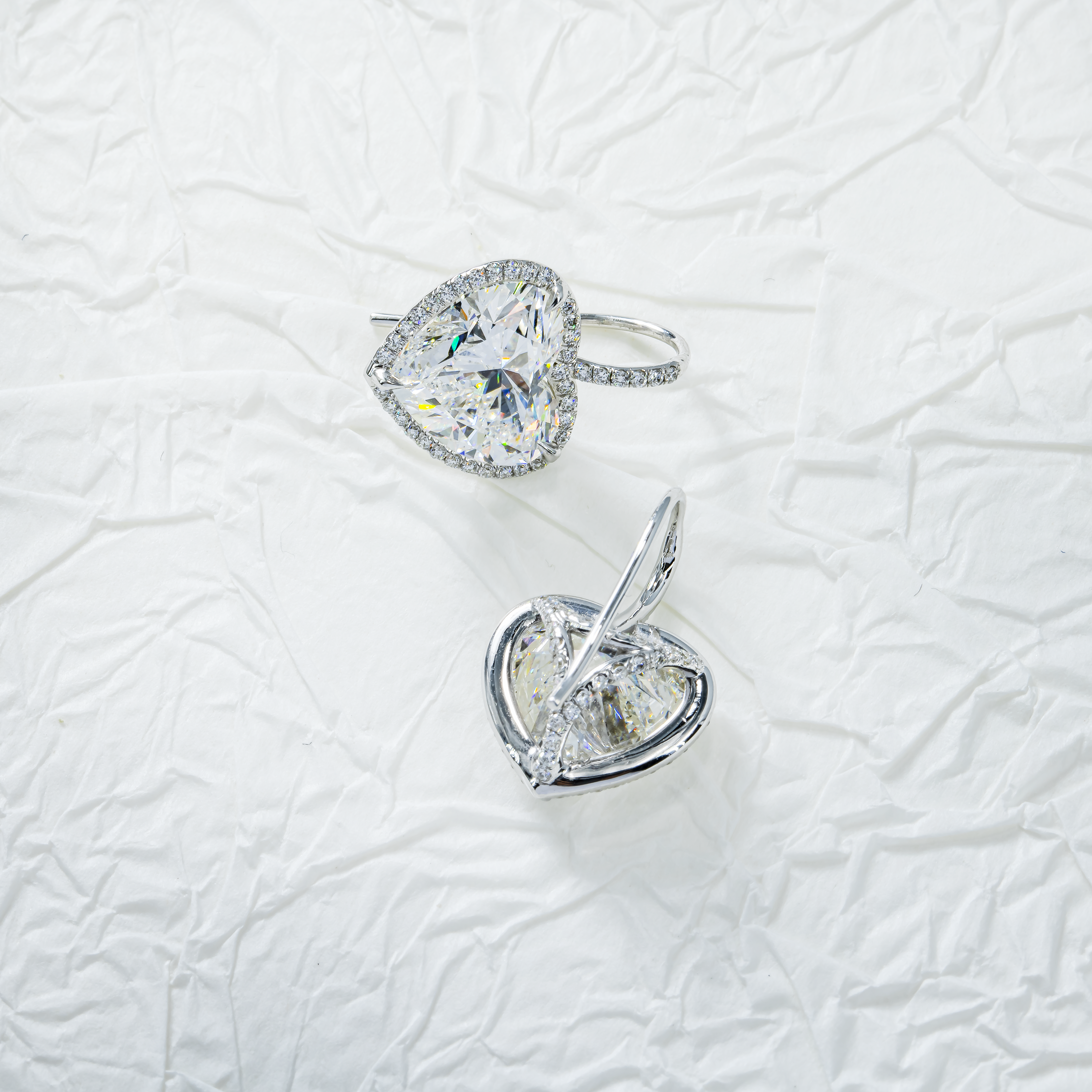 18K White Gold Heart Diamond Earrings W/ A Halo 10.71Ctw