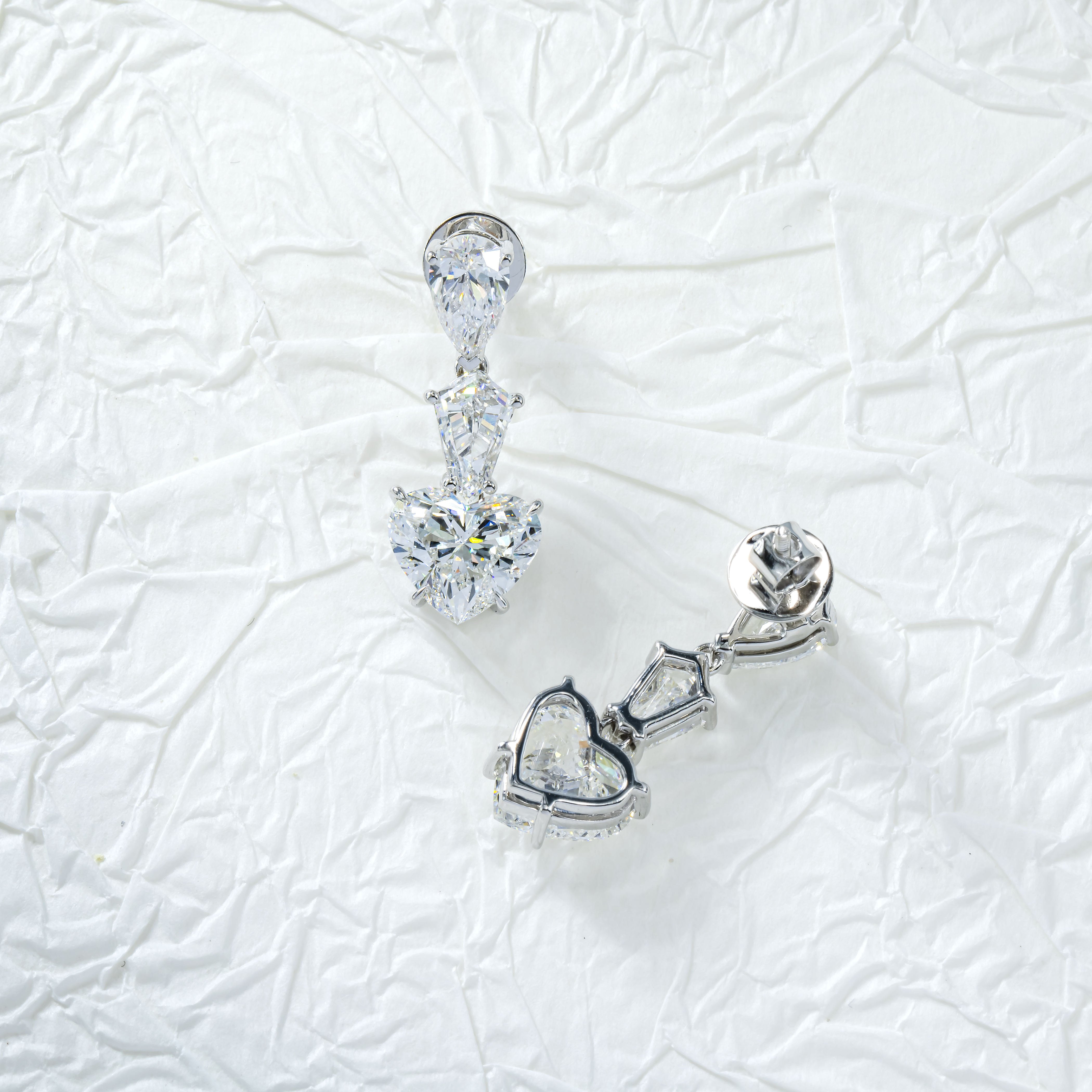 14K White Gold Heart Diamond Drop Earrings 9.84Ctw