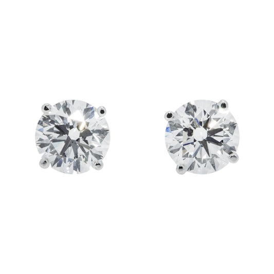 IGI 14K White Gold 2.0ct Each Soliaitre Round Diamond Stud Earrings 4.07ctw