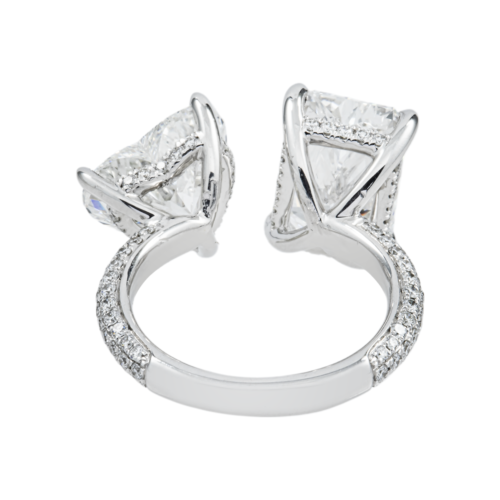 18K White Gold Heart & Radiant Cut Diamond Toi et Moi Ring 8.34ctw