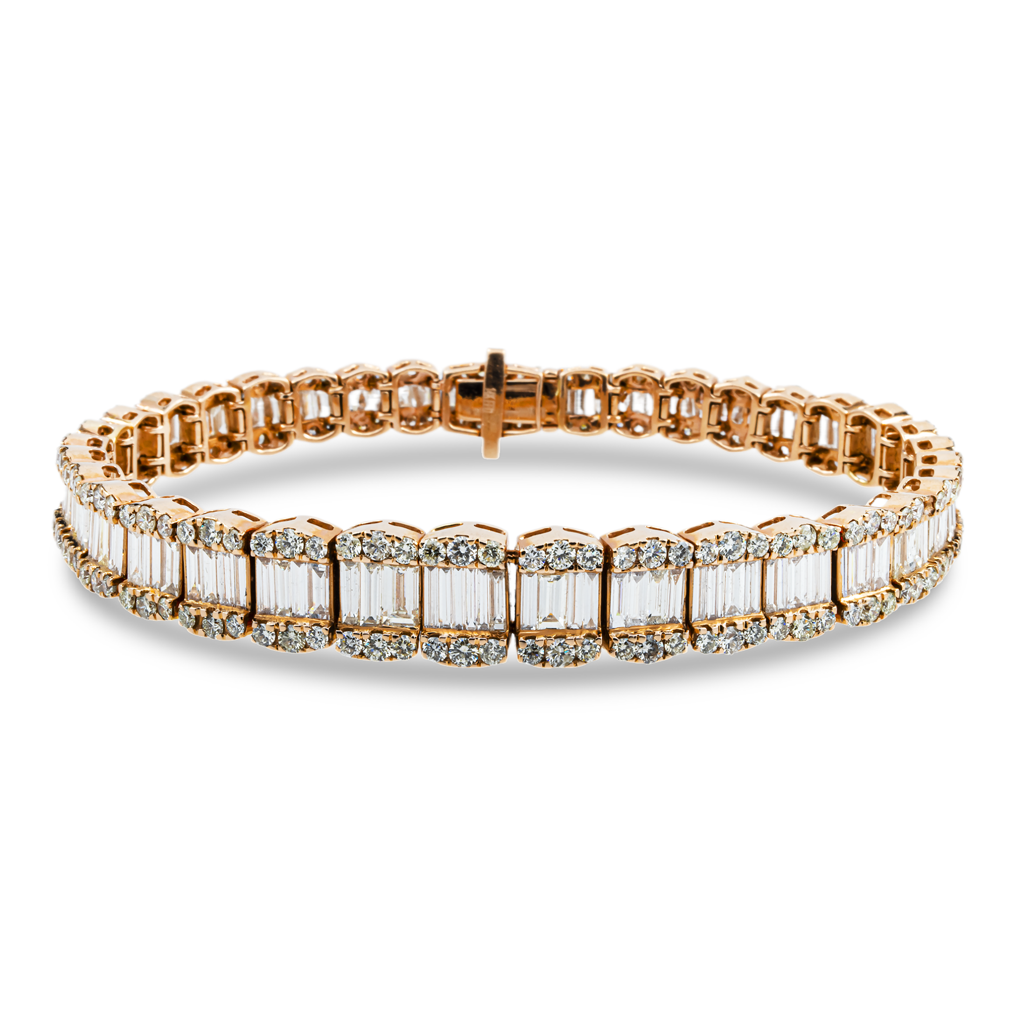 14K Rose Gold Graduated Baguette & Round Diamond Bracelet 14.48ct