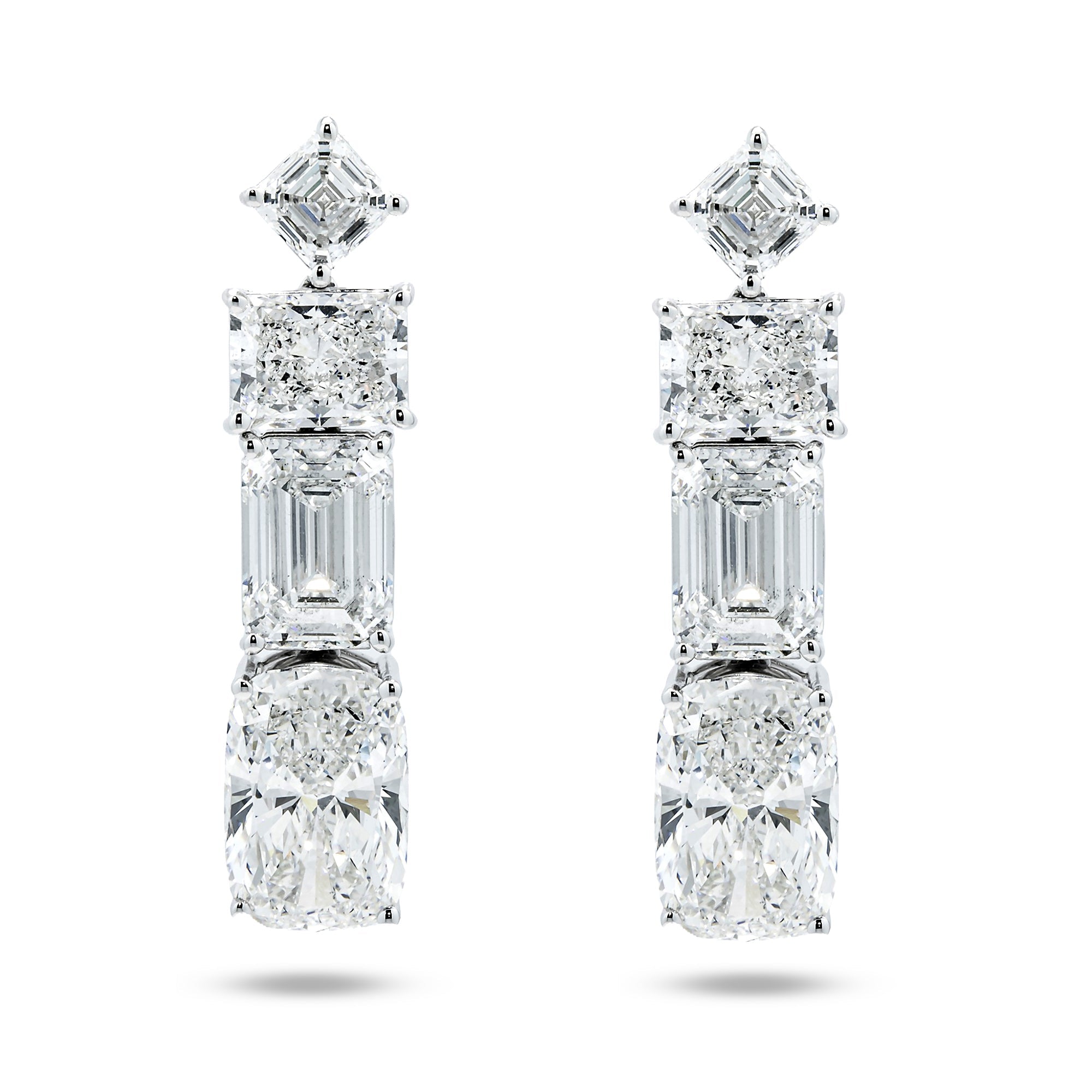 Igi Platinum Emerald & Cushion Cut Diamond Drop Earrings 27.61Ctw