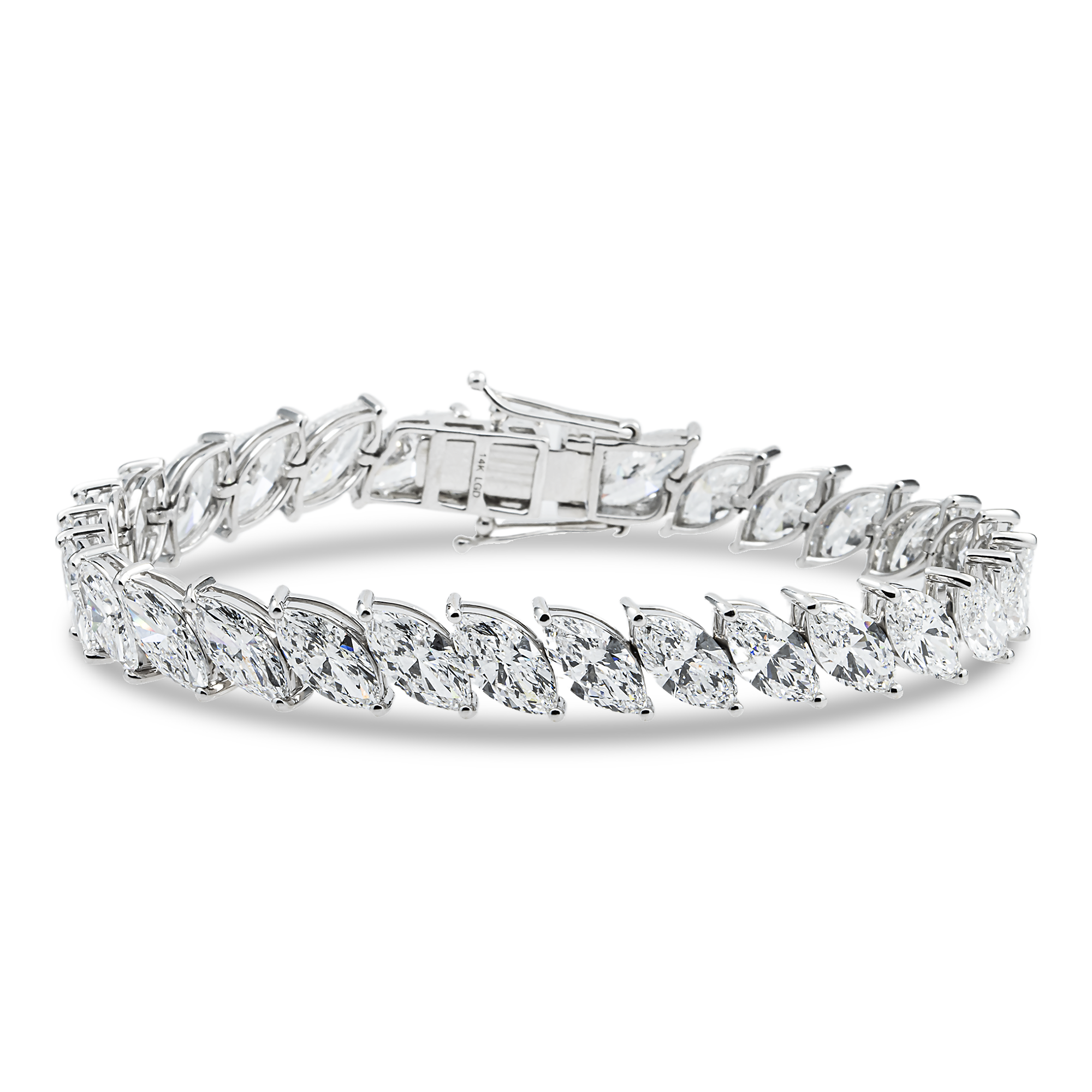 14K White Gold Marquise Cut Diamond Tennis Bracelet 31.0ct