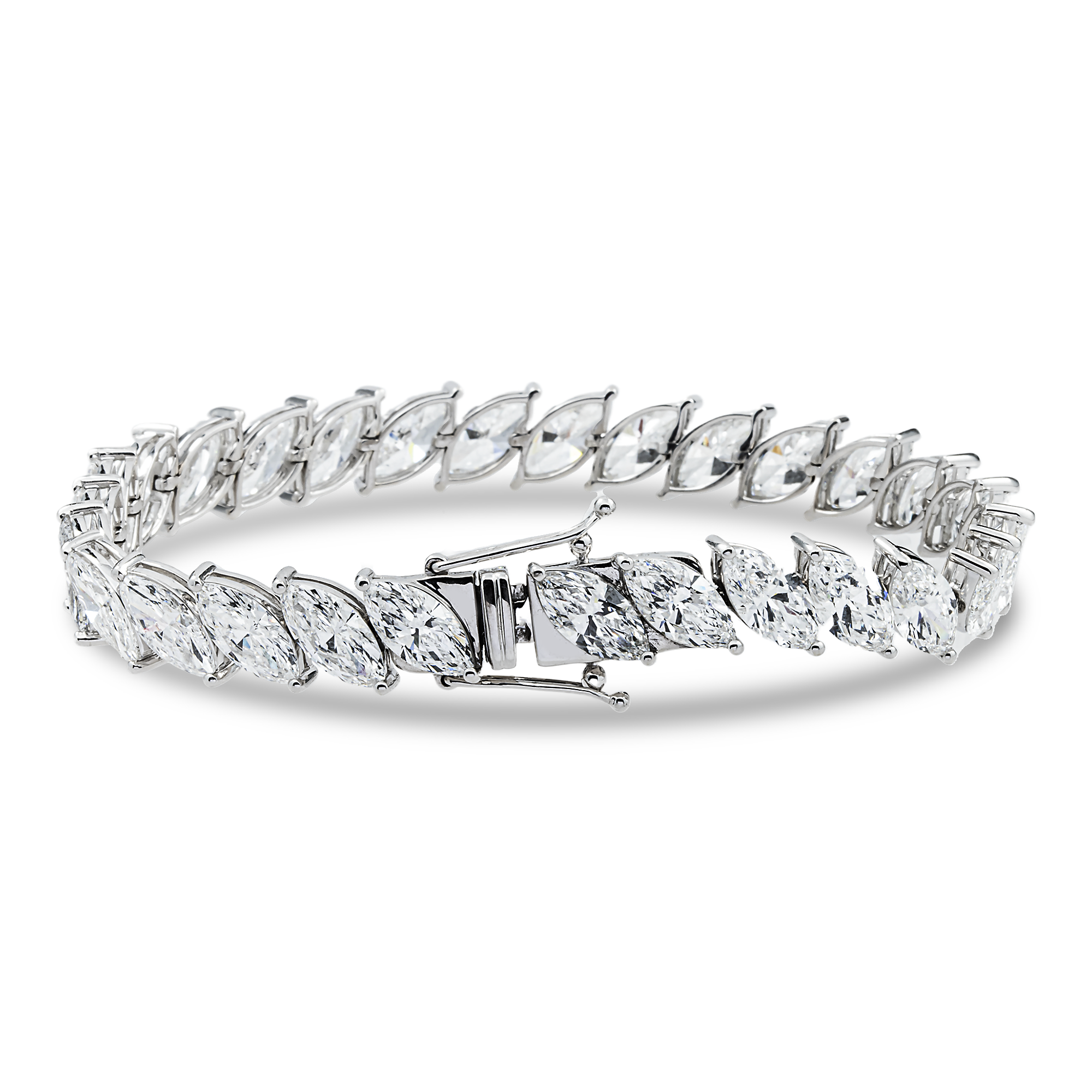 14K White Gold Marquise Cut Diamond Tennis Bracelet 31.0ct