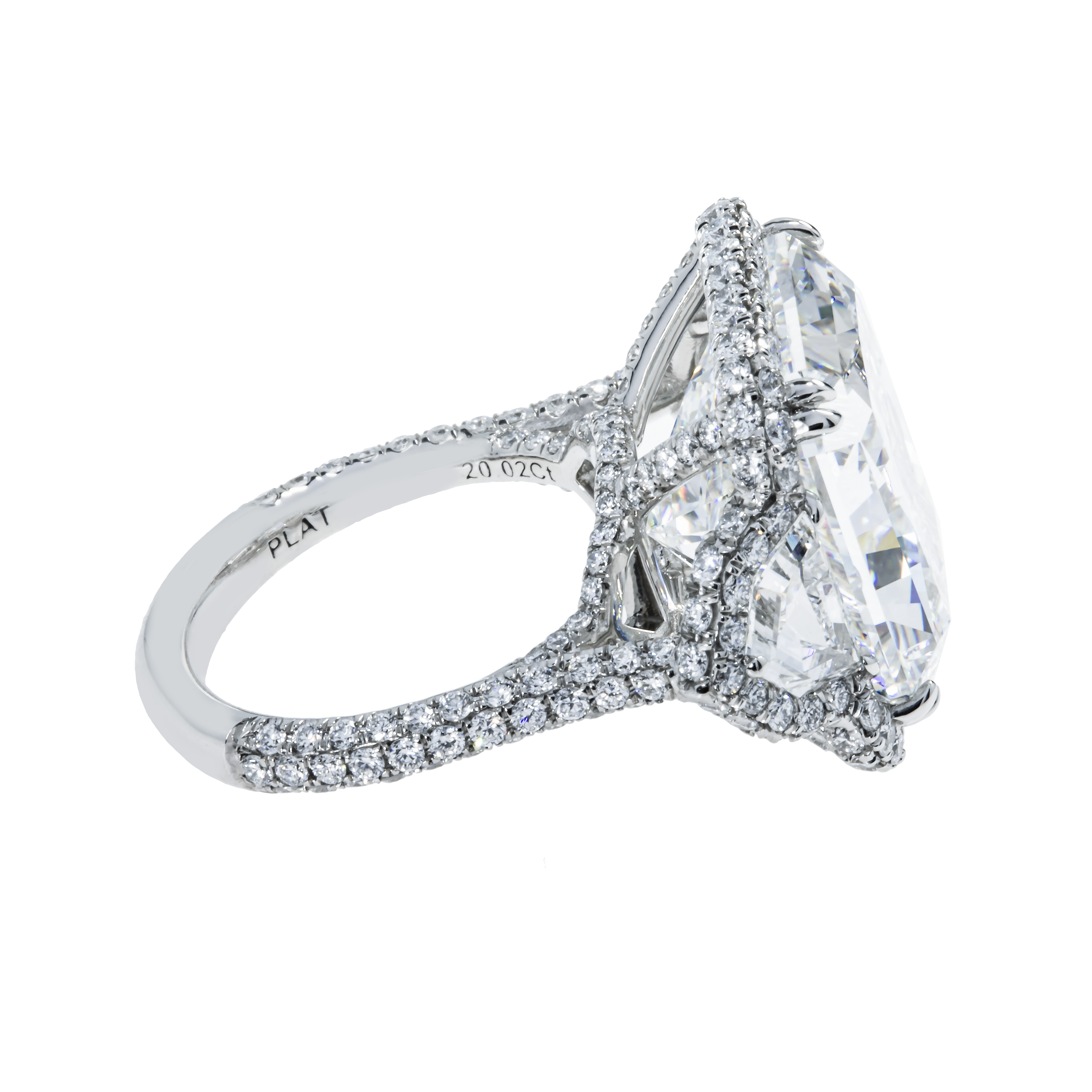 Gia Platinum 20.03Ct Square Radiant Cut Triple Diamond Engagement Ring 23.13Ctw Bridal