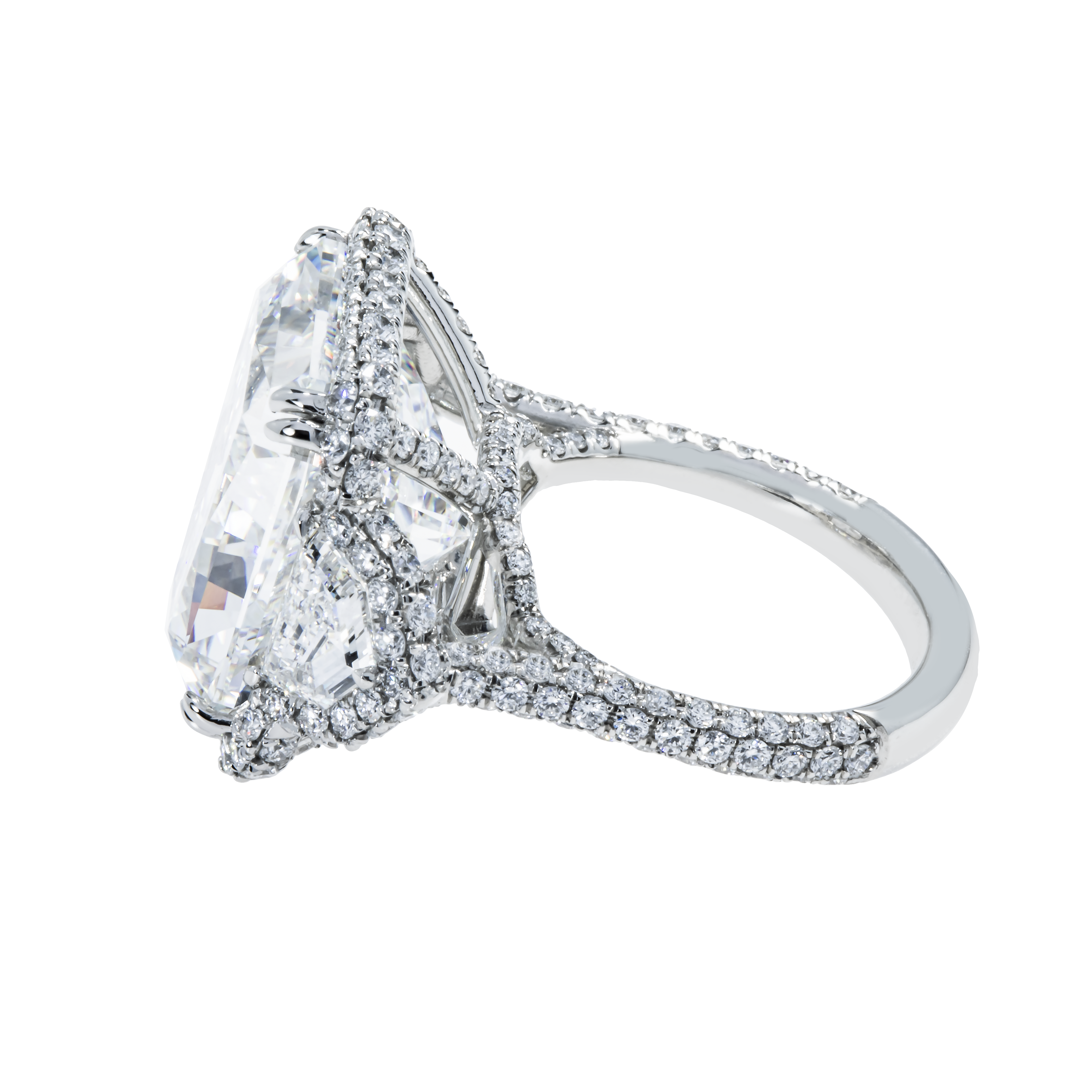 Gia Platinum 20.03Ct Square Radiant Cut Triple Diamond Engagement Ring 23.13Ctw Bridal