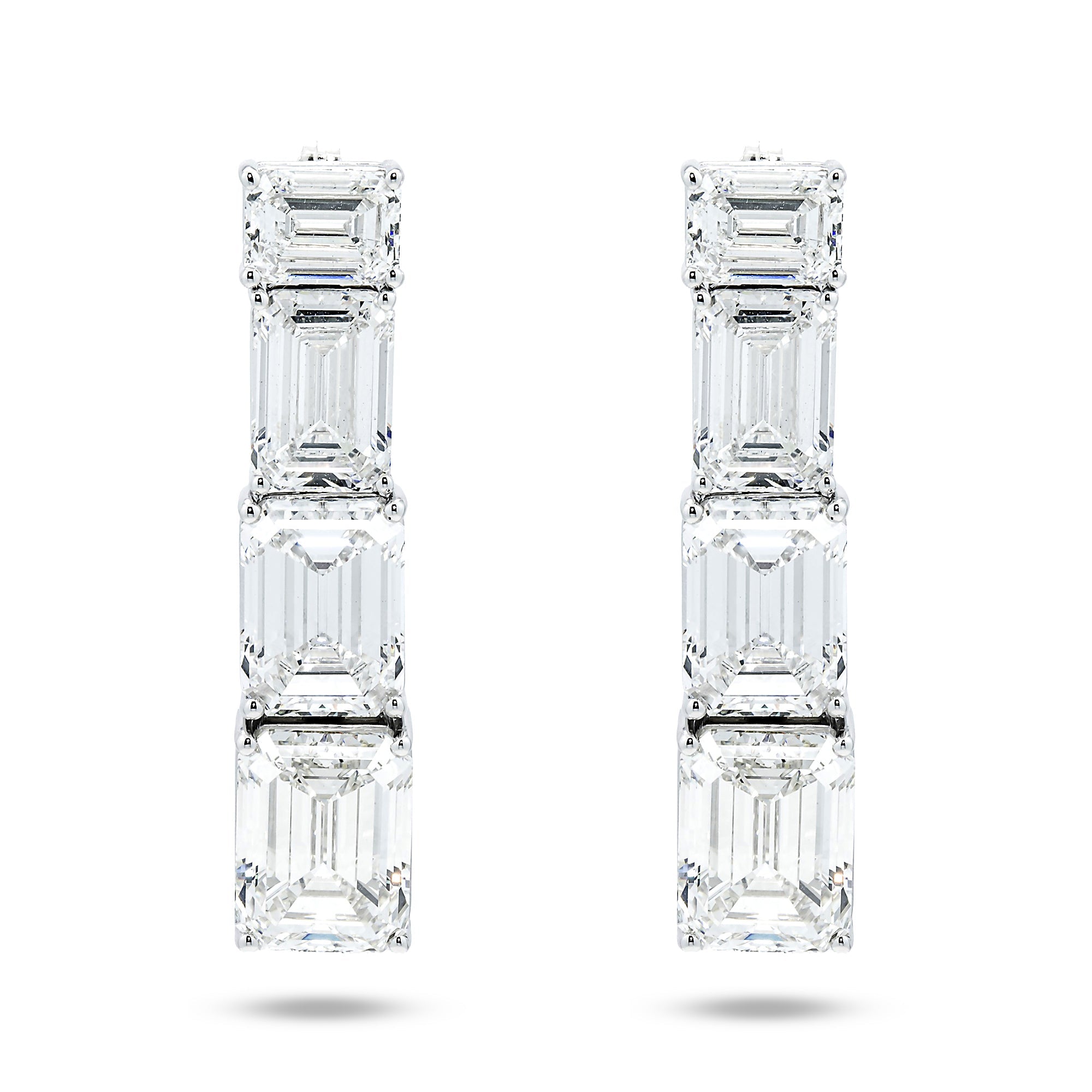 Igi Platinum Emerald Cut Diamond Drop Earrings 40.13Ctw