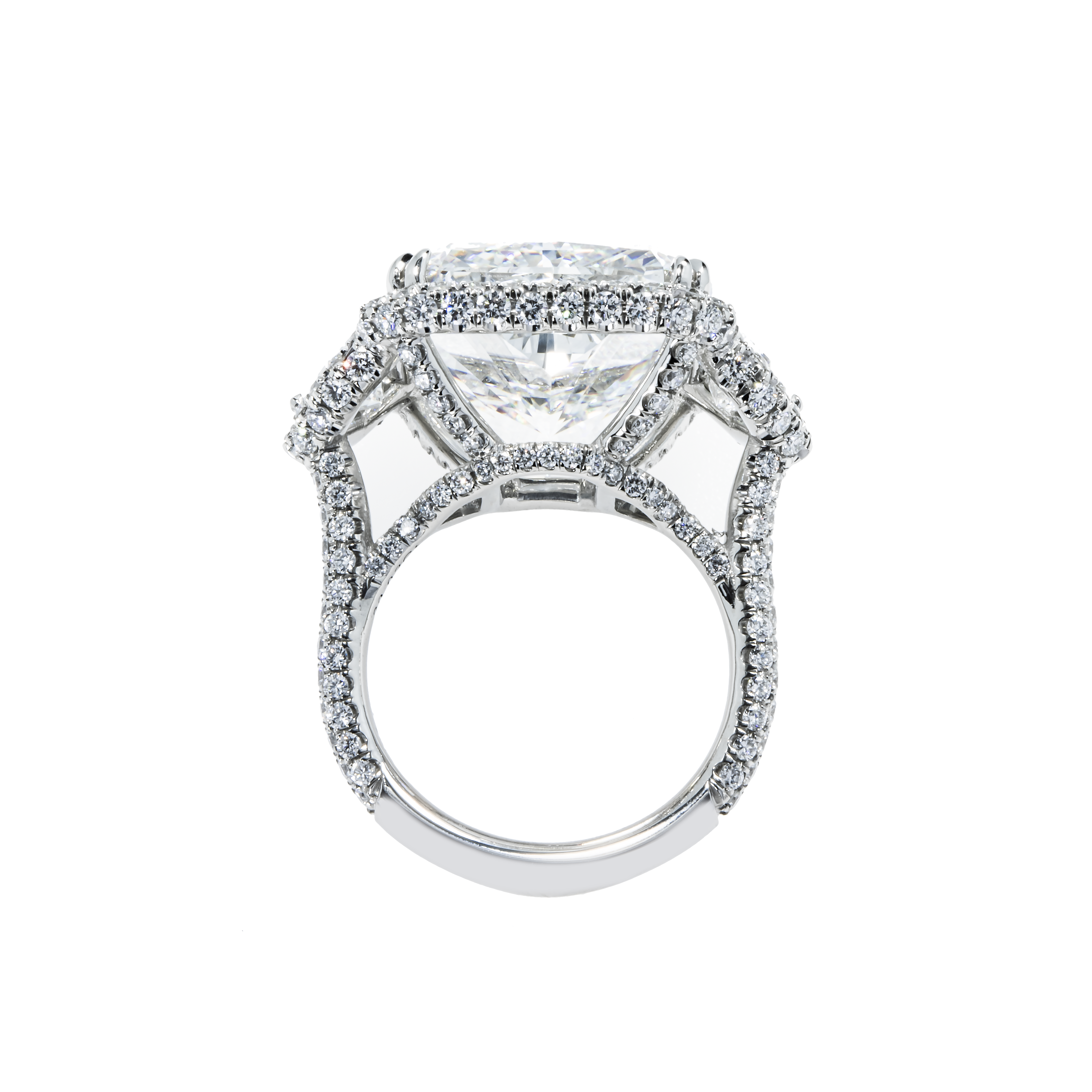Gia Platinum 20.03Ct Square Radiant Cut Triple Diamond Engagement Ring 23.13Ctw Bridal