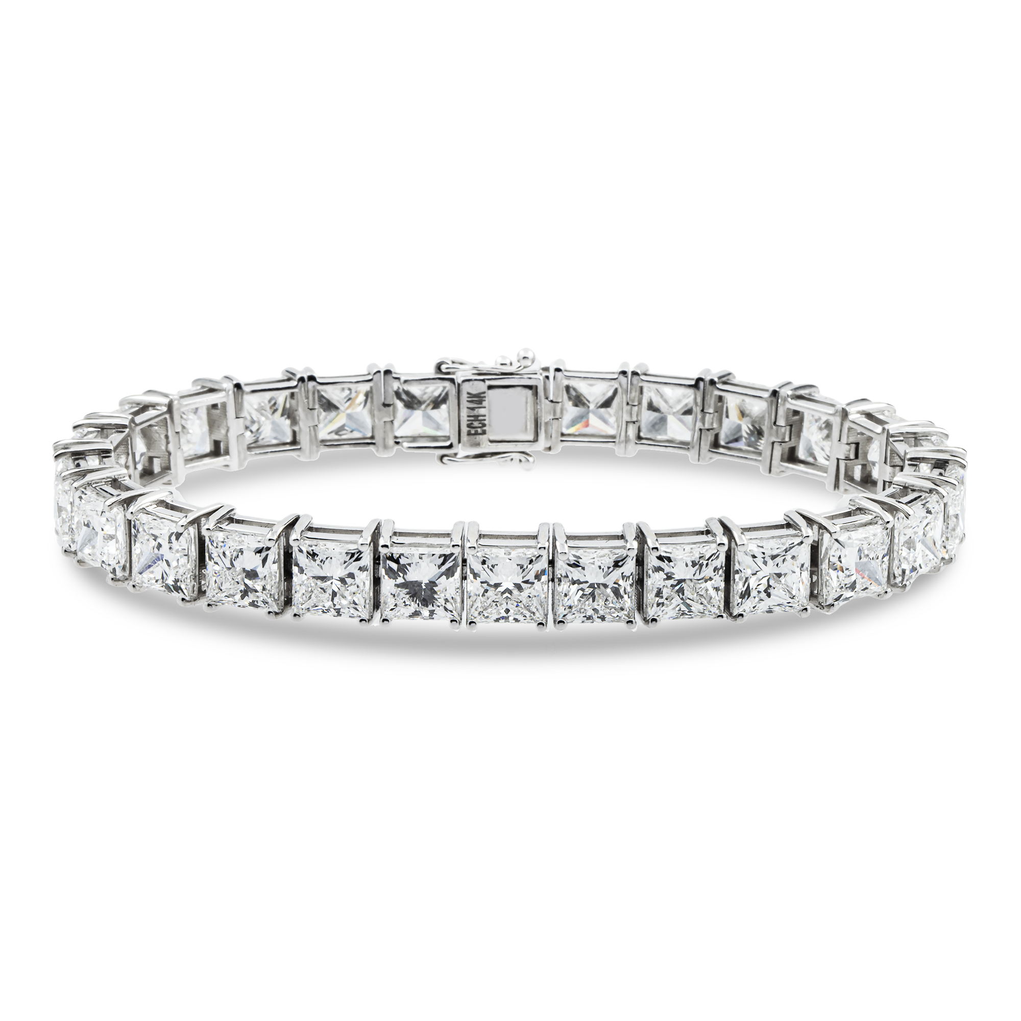 14K White Gold Princess Cut Diamond Tennis Bracelet 41.59