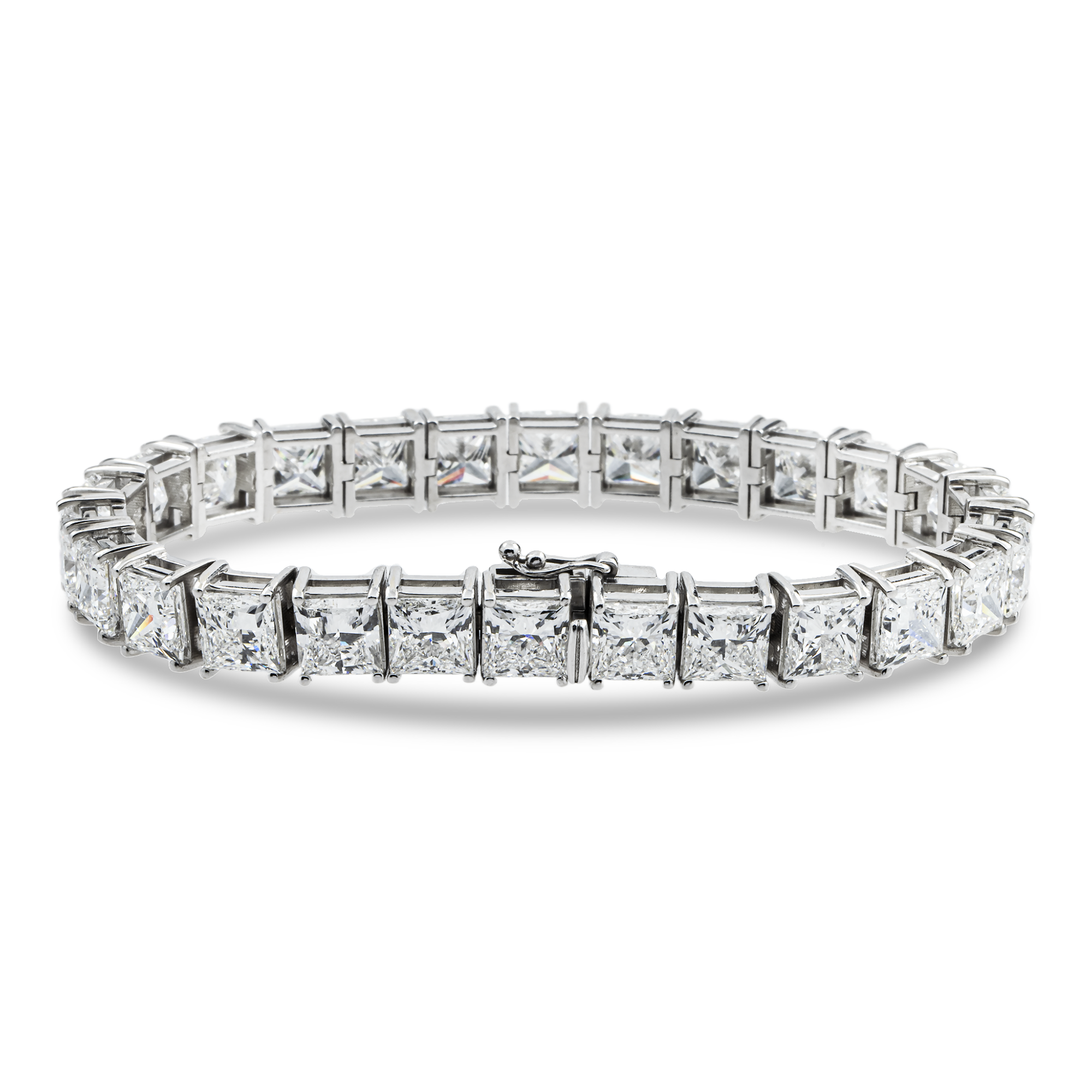 14K White Gold Princess Cut Diamond Tennis Bracelet 41.59