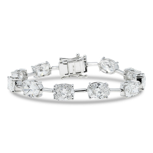 IGI 14K White Gold Oval & Cushion Cut Diamond Satellite Bracelet 34.20ct