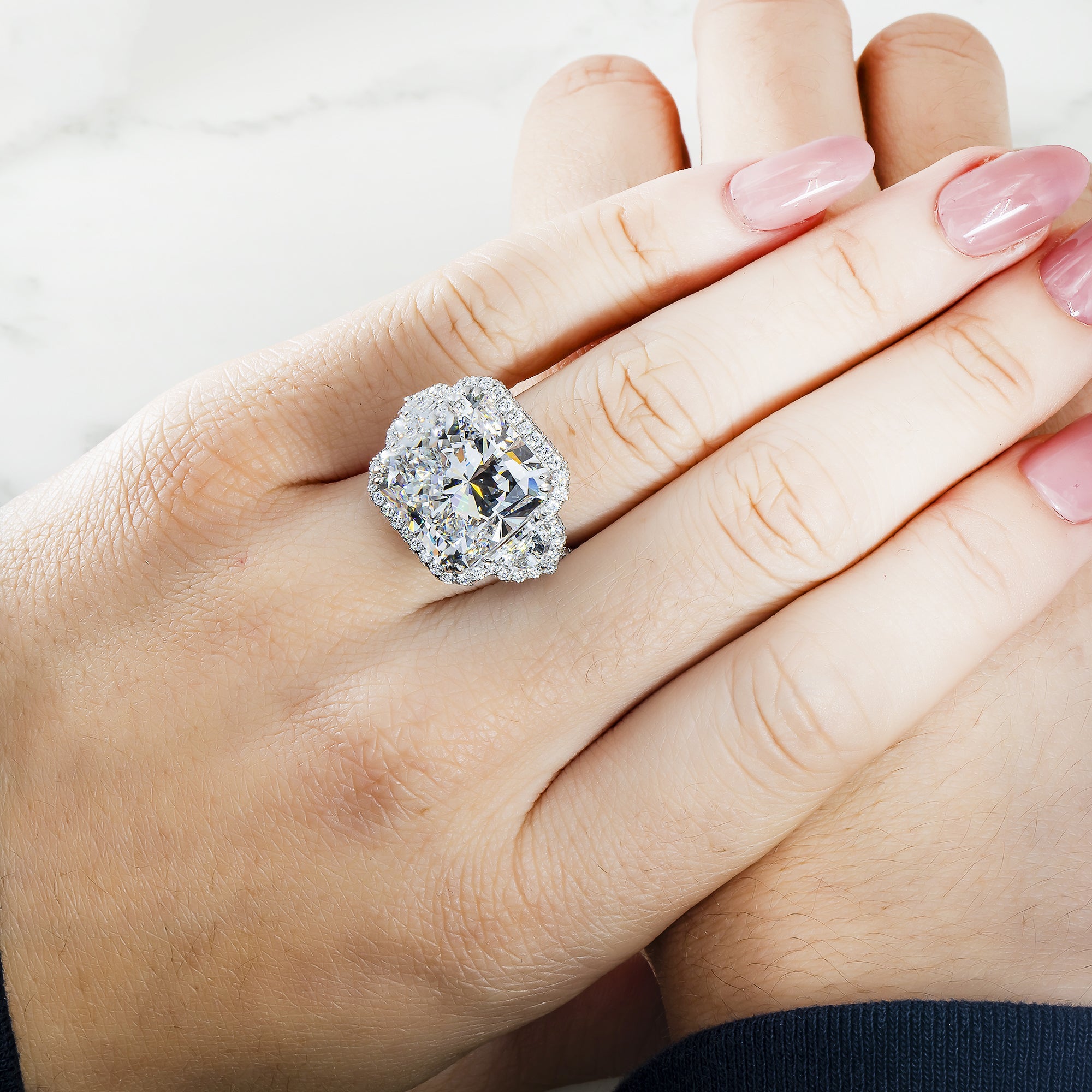 Gia Platinum 20.03Ct Square Radiant Cut Triple Diamond Engagement Ring 23.13Ctw Bridal