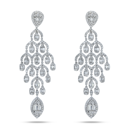 14K White Gold Diamond Chandelier Drop Earrings 4.97ctw