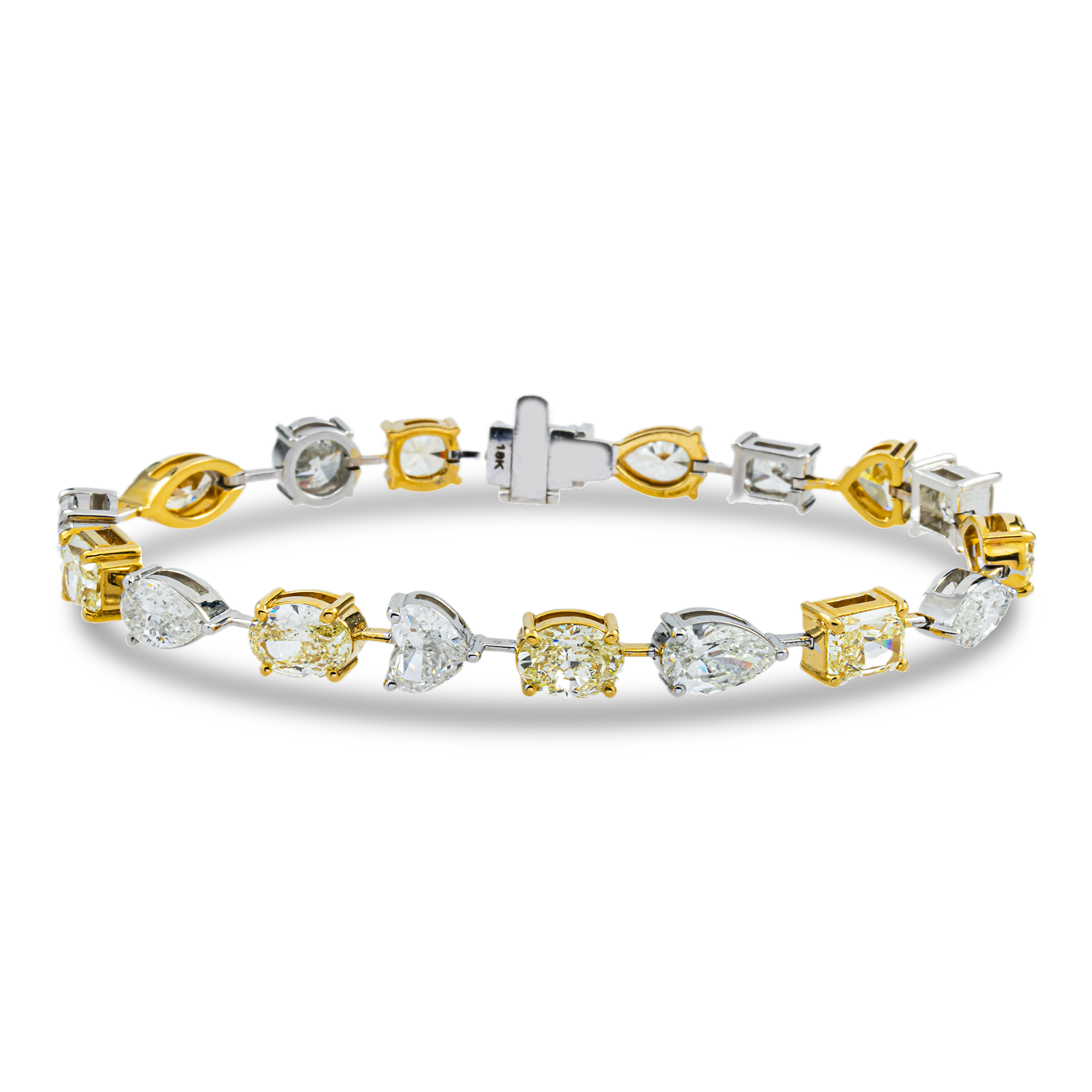 18K Two Tone Fancy Yellow & White Multi Cut Diamond Satellite Bracelet 19.53ct