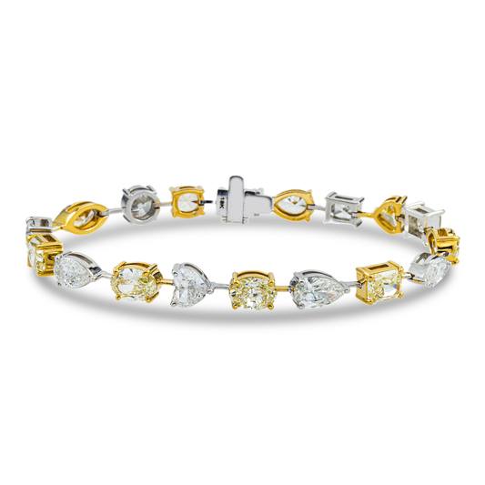 18K Two Tone Fancy Yellow & White Multi Cut Diamond Satellite Bracelet 19.53ct