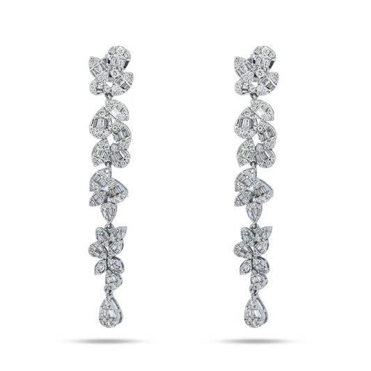 14K White Gold Flower Vine Diamond Drop Earrings 2.83ctw