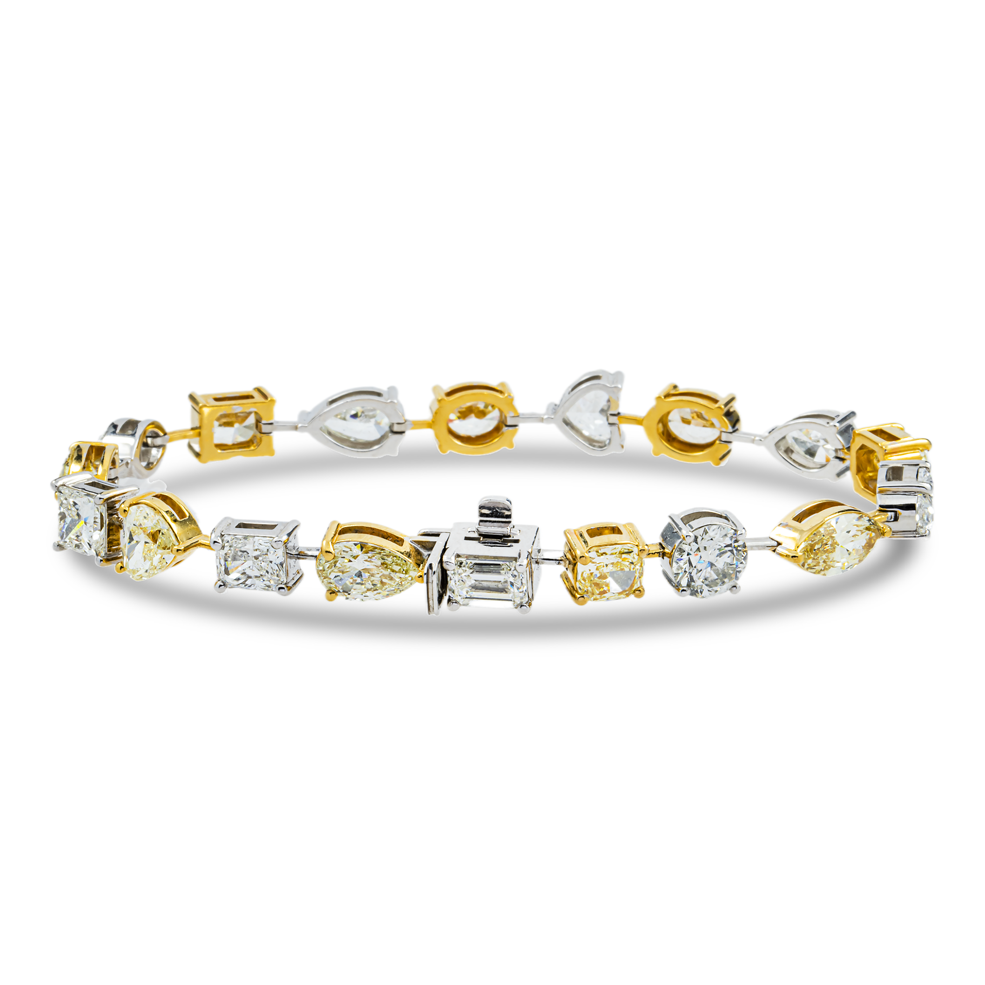 18K Two Tone Fancy Yellow & White Multi Cut Diamond Satellite Bracelet 19.53ct