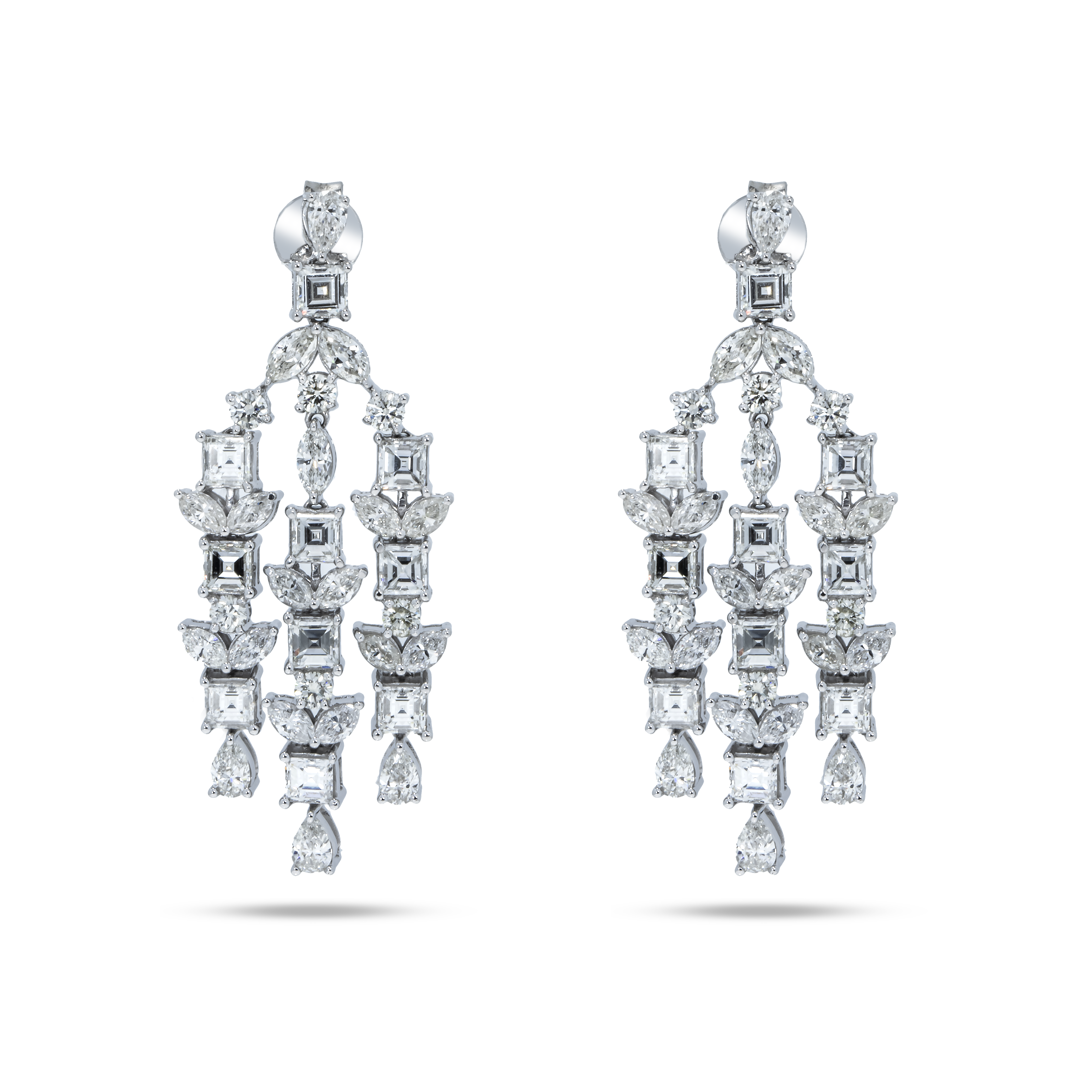 14K White Gold Asscher Cut Diamond Chandelier Earrings 8.46Ct