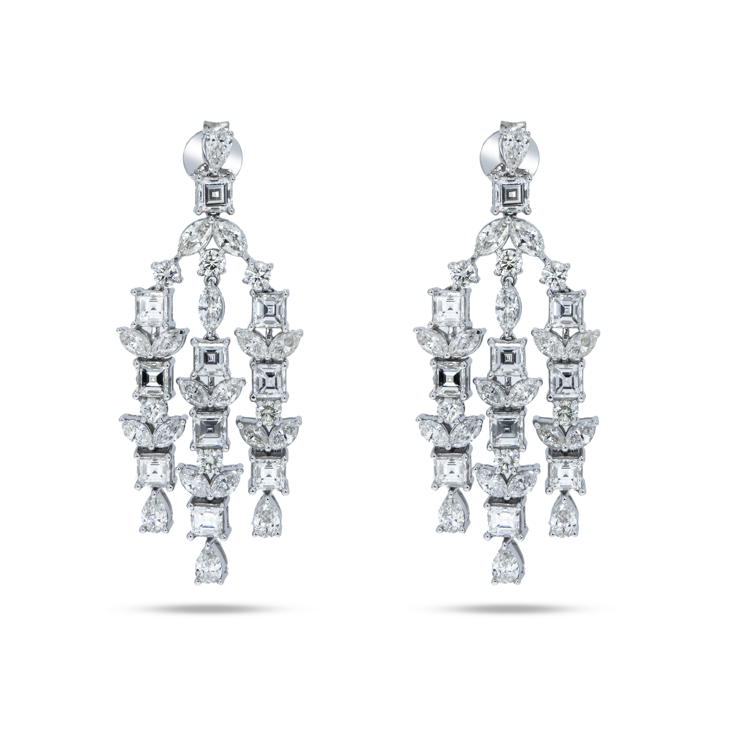 14K White Gold Asscher Cut Diamond Chandelier Earrings 8.46ct