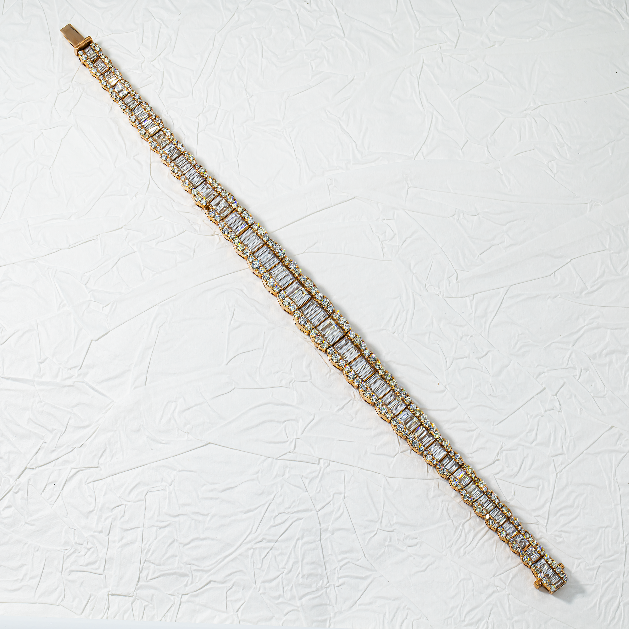 14K Rose Gold Graduated Baguette & Round Diamond Bracelet 14.48ct