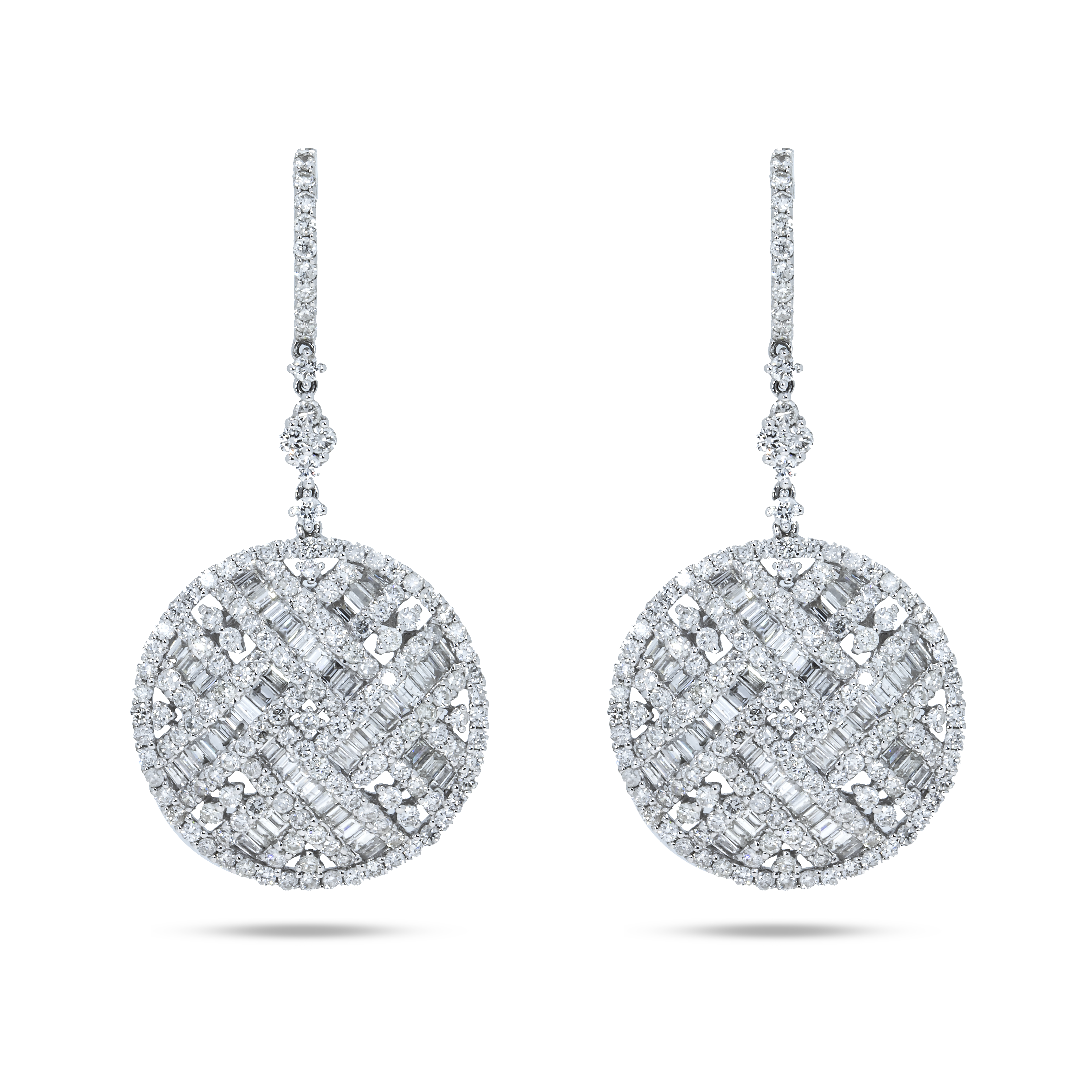 18K White Gold Diamond Circle Drop Earrings 6.67Ct