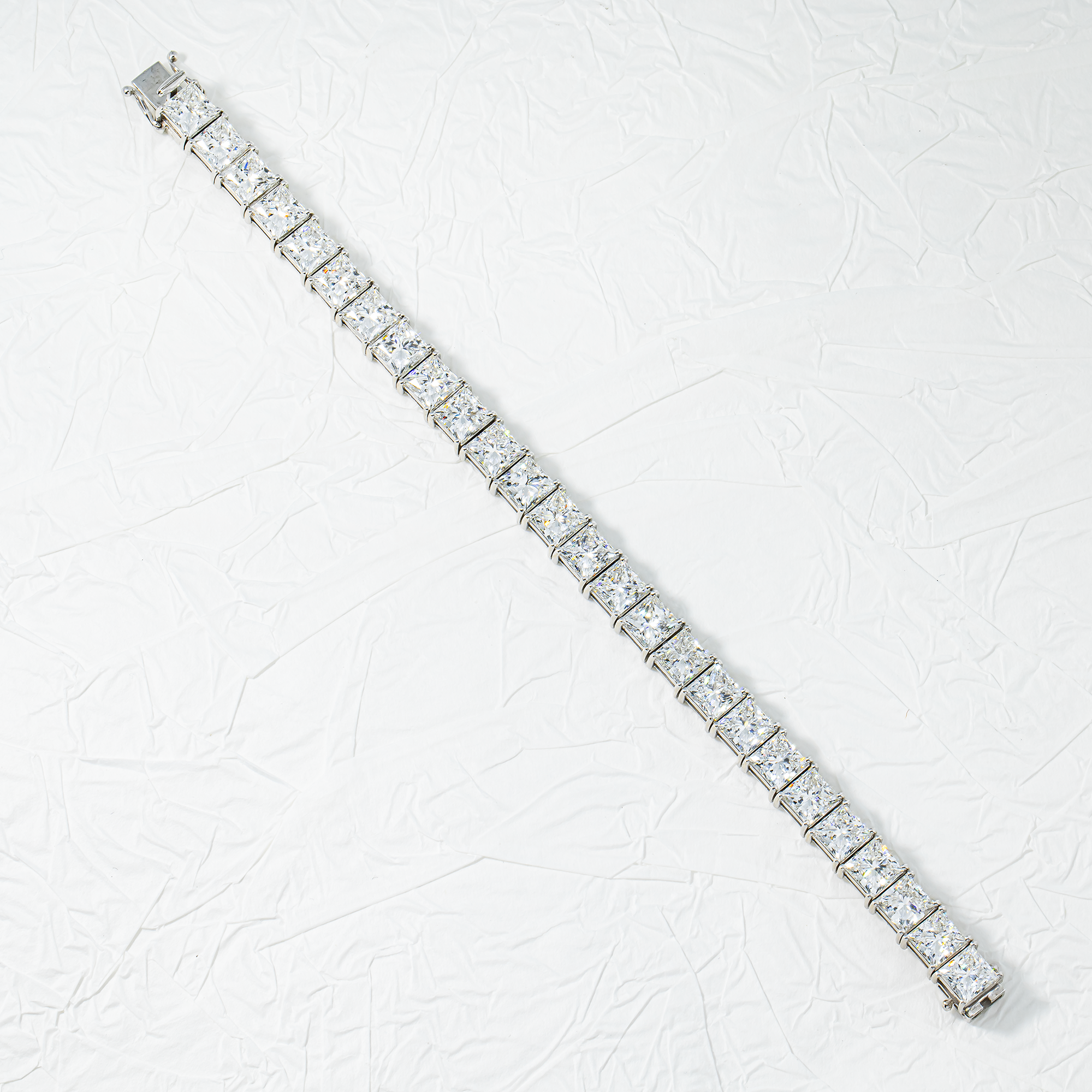 14K White Gold Princess Cut Diamond Tennis Bracelet 41.59