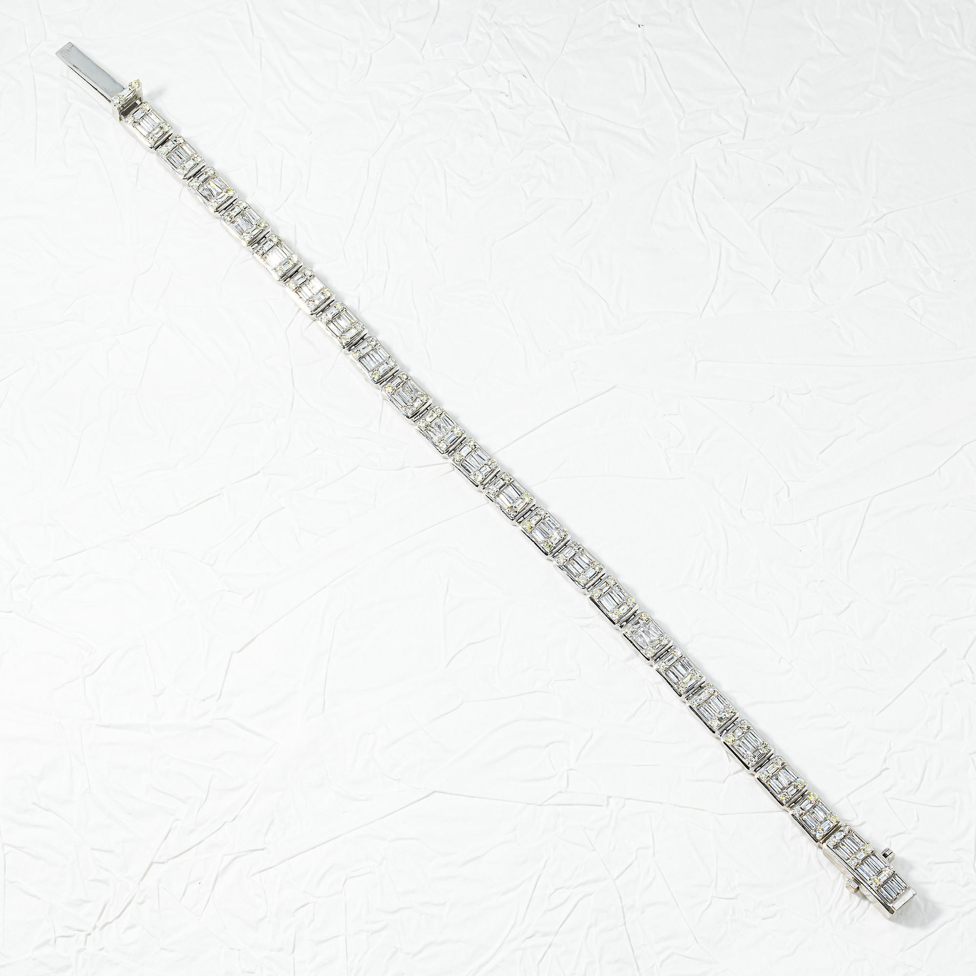 14K White Gold Baguette & Round Diamond Bracelet 6.05ct