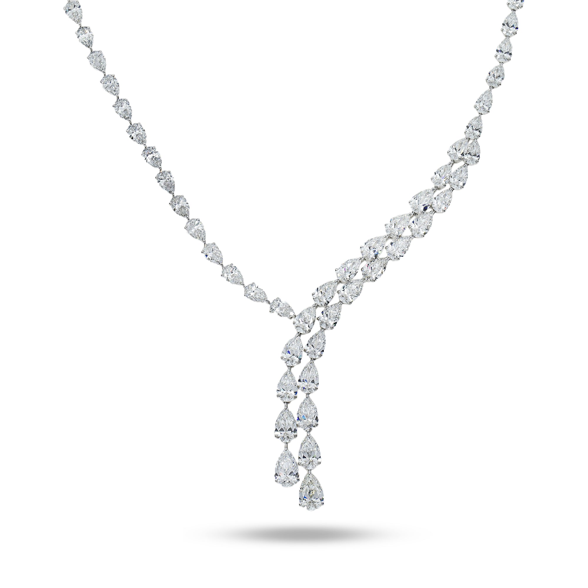 18K White Gold Detailed Pear Cut Diamond Drop Necklace 56.95Ct Necklace