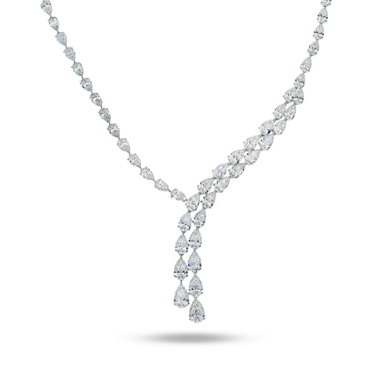 18K White Gold Detailed Pear Cut Diamond Drop Necklace 56.95ct