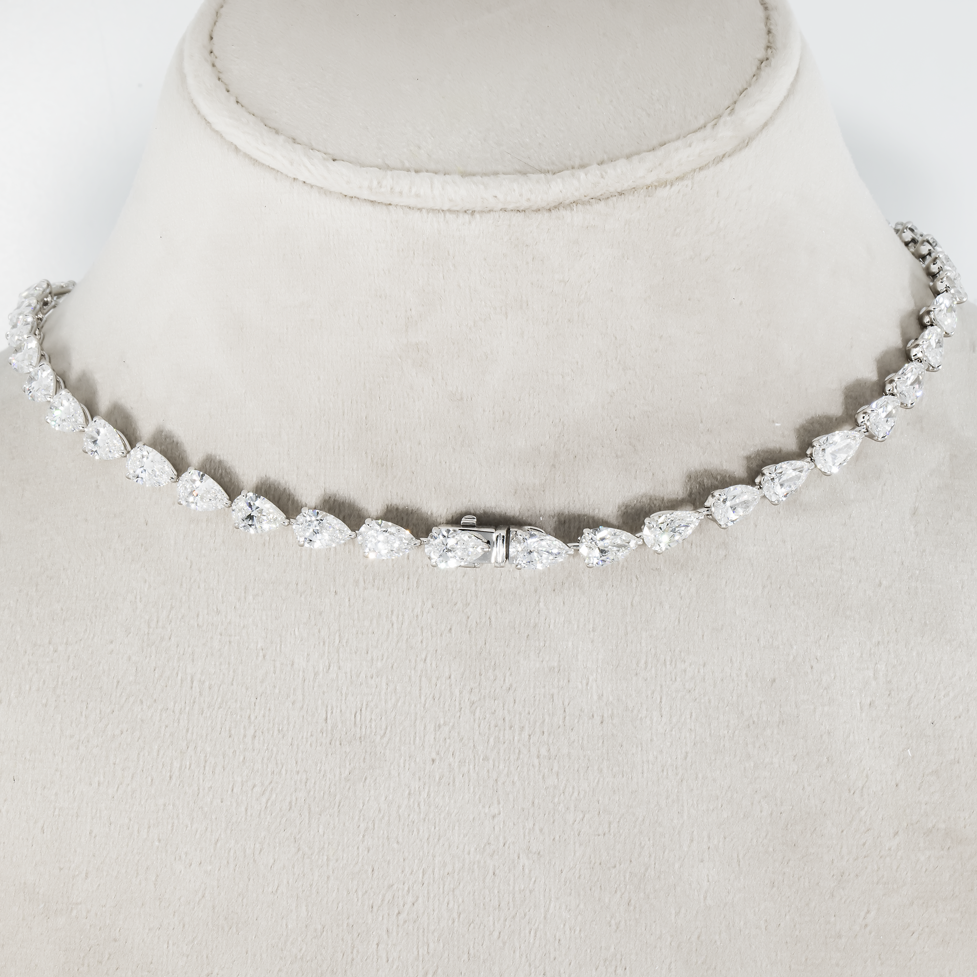 18K White Gold Detailed Pear Cut Diamond Drop Necklace 56.95Ct Necklace