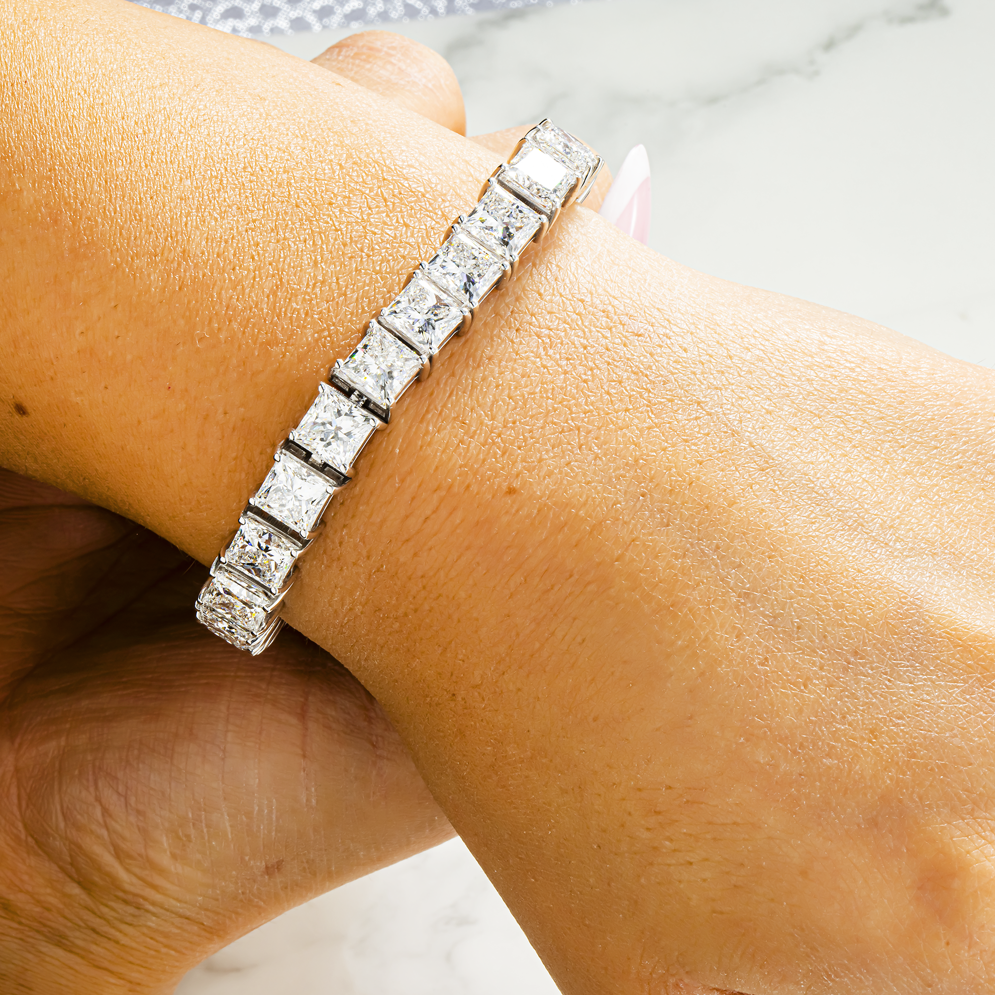14K White Gold Princess Cut Diamond Tennis Bracelet 41.59