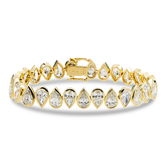 14K Yellow Gold Bezel Set Pear Cut Diamond Tennis Bracelet 21.89ct