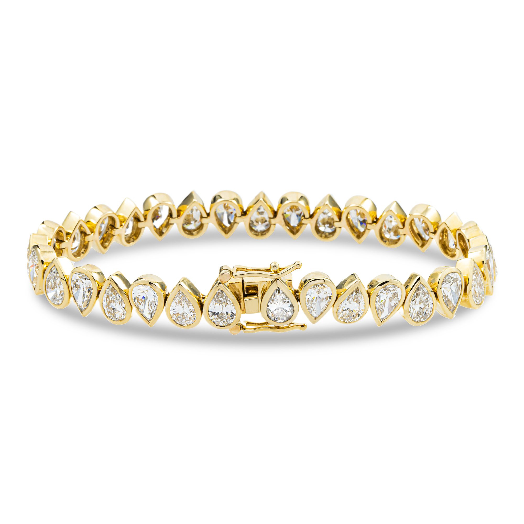 14K Yellow Gold Bezel Set Pear Cut Diamond Tennis Bracelet 14.59ct