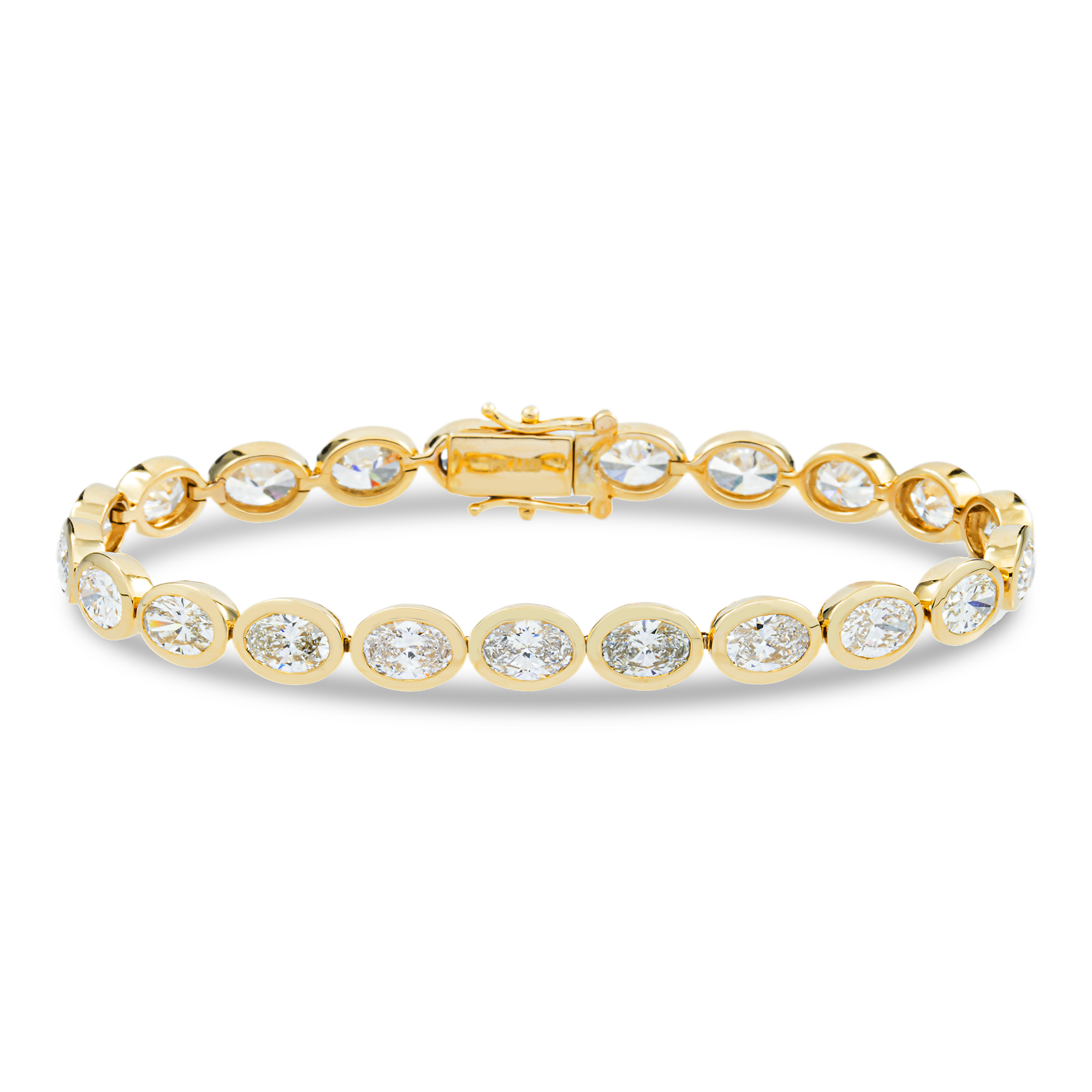 14K Yellow Gold Bezel Set Oval Cut Diamond Tennis bracelet 11.40ct