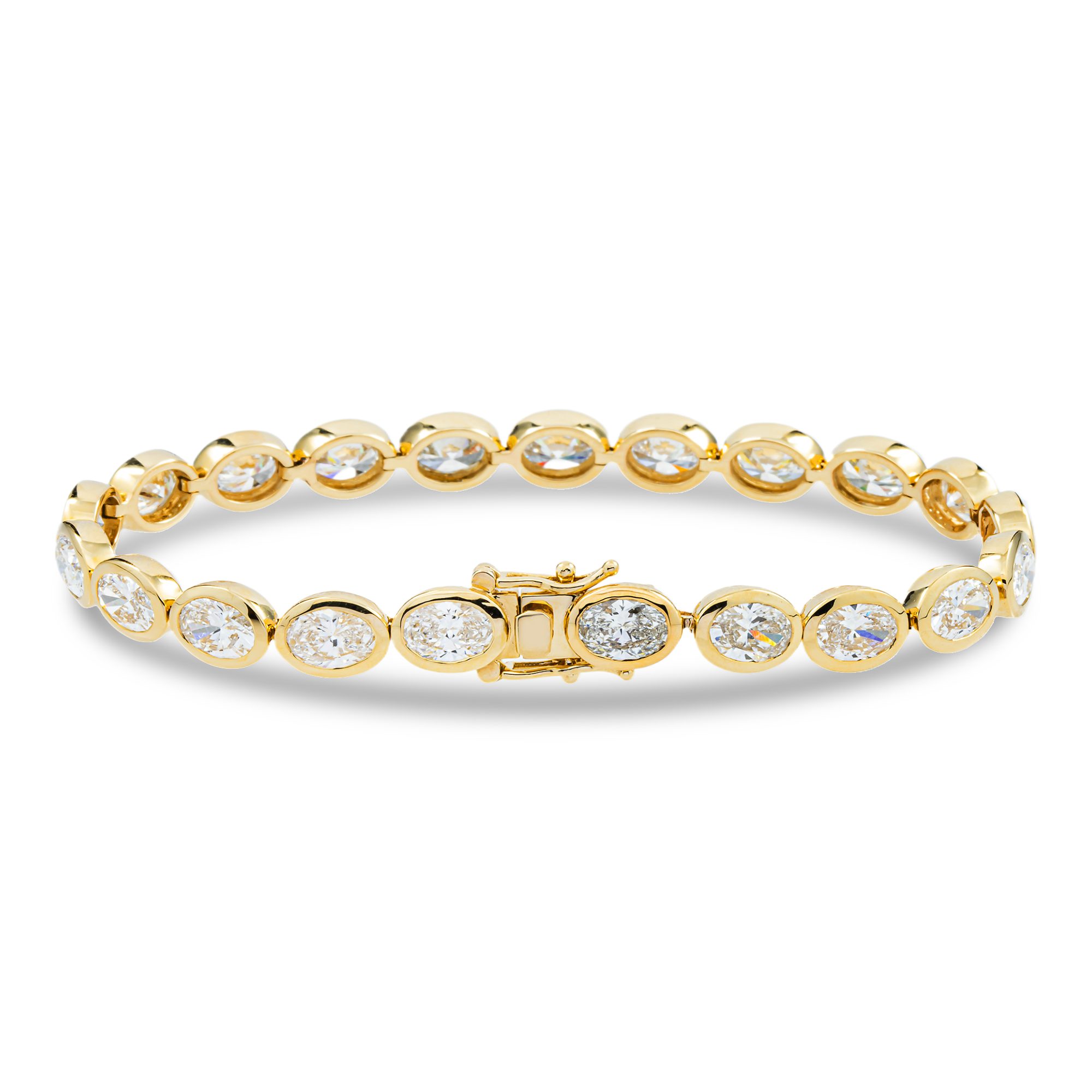 14K Yellow Gold Bezel Set Oval Cut Diamond Tennis bracelet 11.40ct
