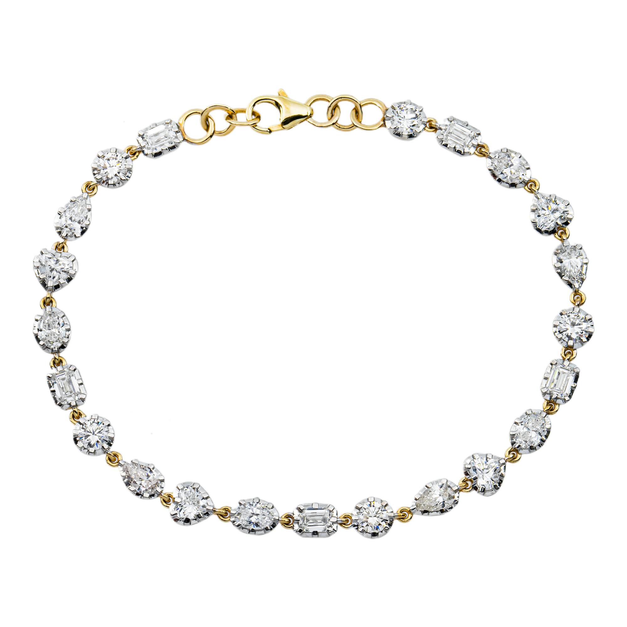 14K Two Tone Multi Cut Diamond Adjustable Satellite Bracelet 4.22ct