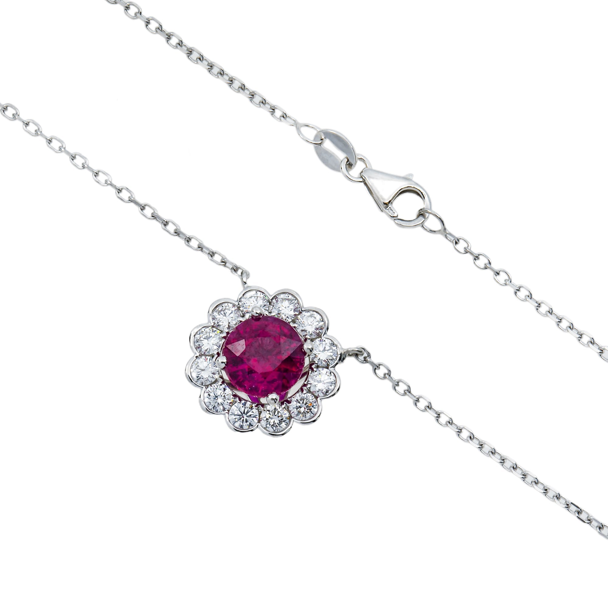 14K & 18K White Gold Round Diamond Ruby Gemstone Necklace Necklace